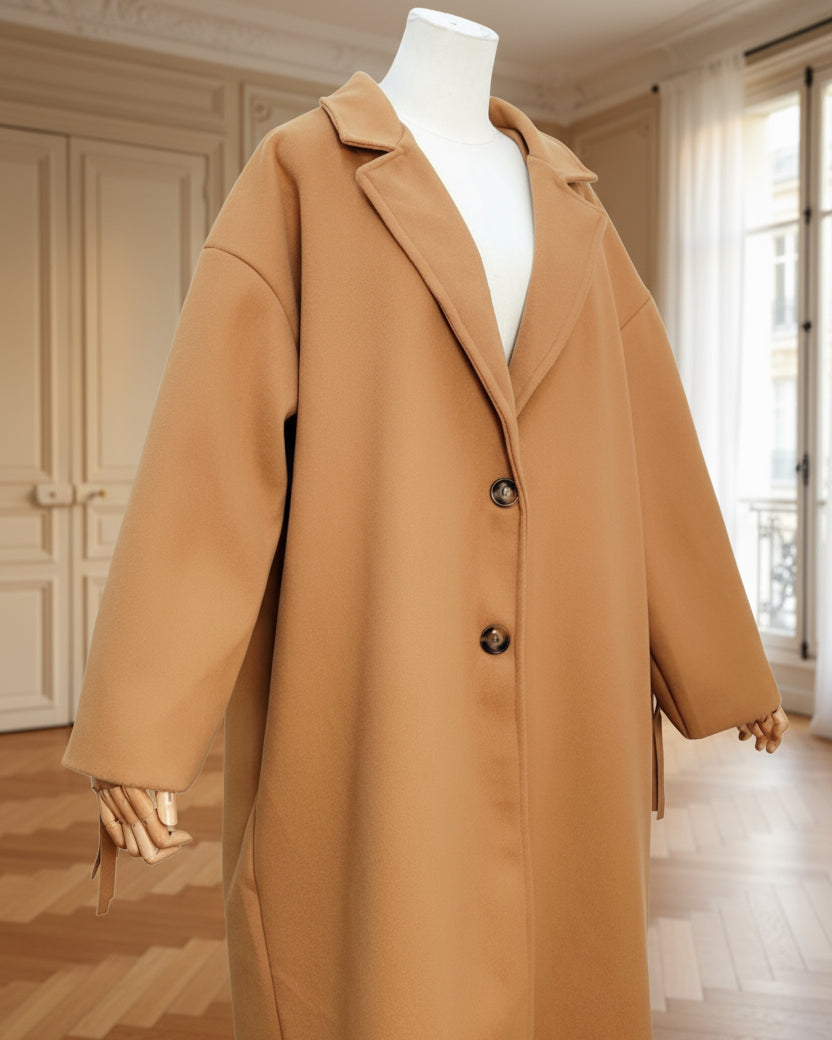 manteau camel femme, manteau à franges, manteau long tendance hiver, manteau style western, manteau oversize beige, manteau chic automne hiver femme