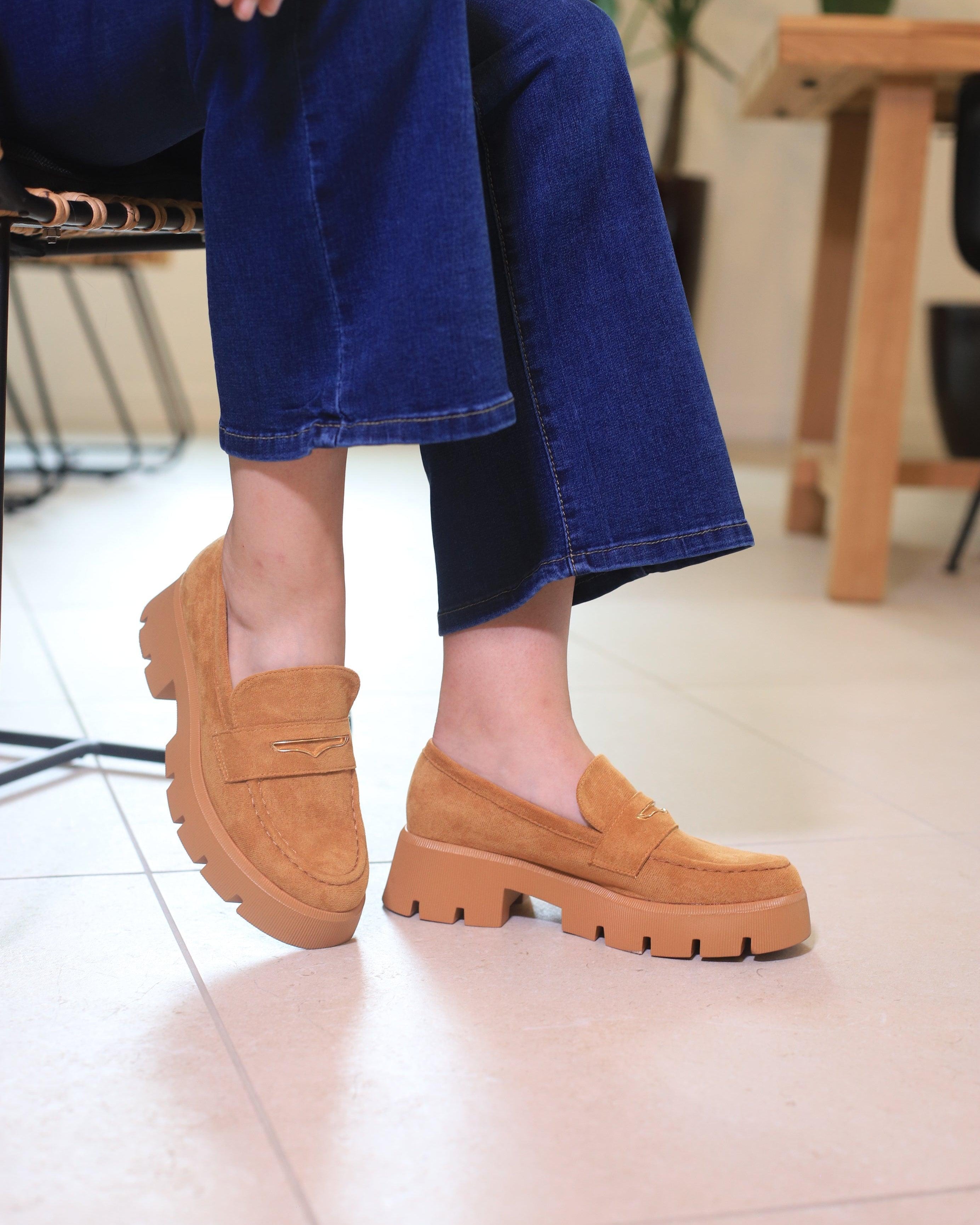 Mocassins Camel en Faux Daim - beautifulshop