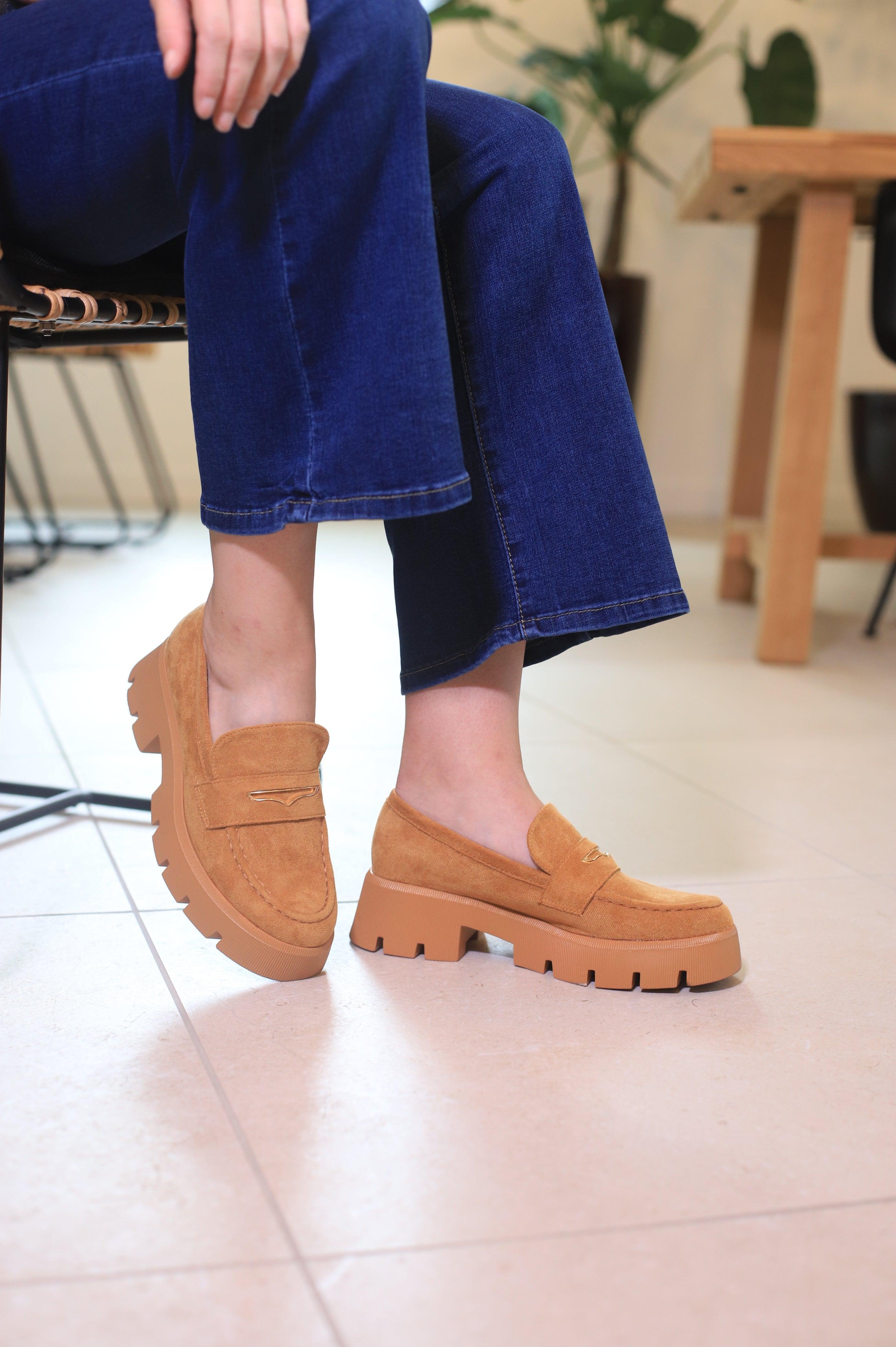 Mocassins Camel en Faux Daim - beautifulshop