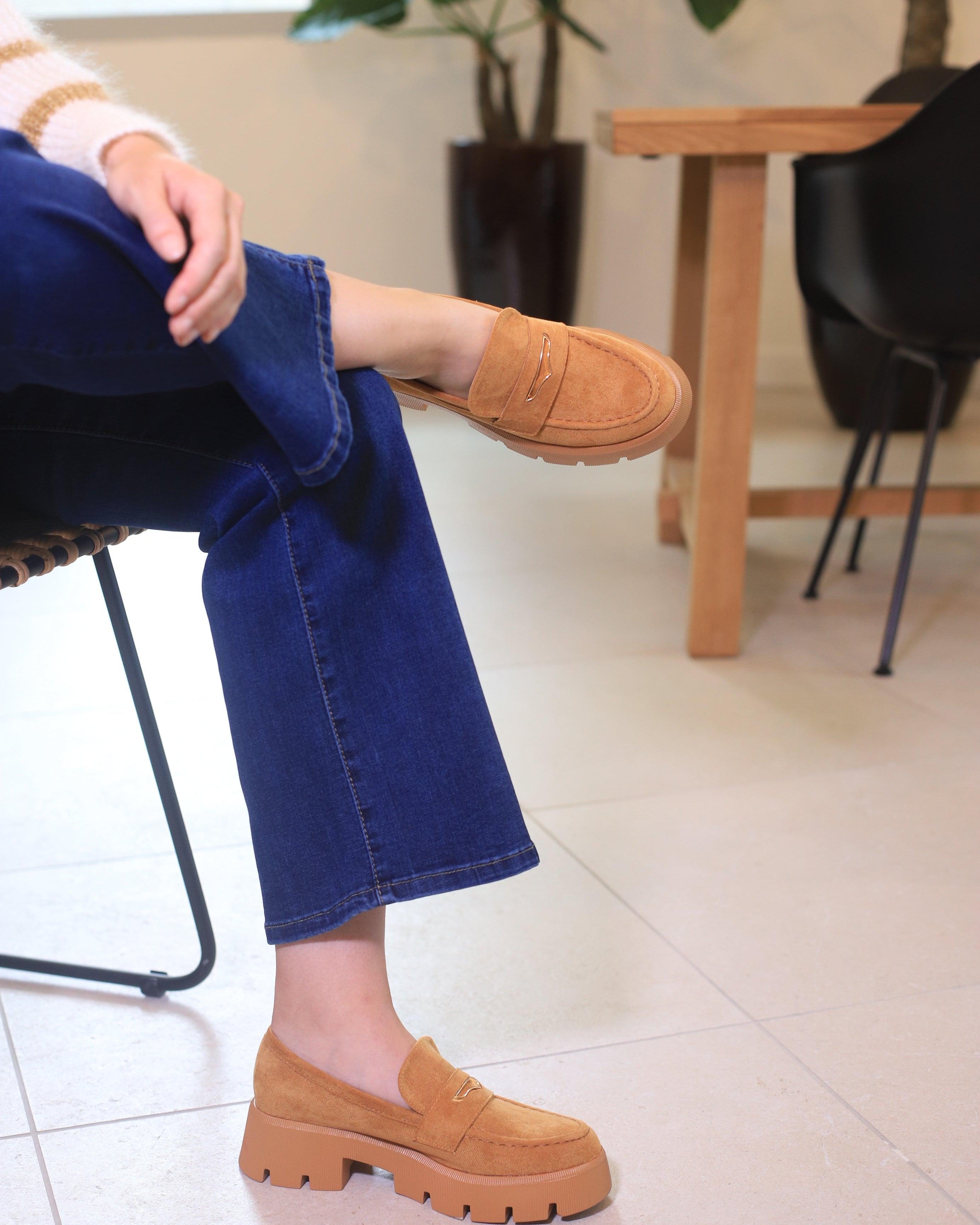 Mocassins Camel en Faux Daim - beautifulshop