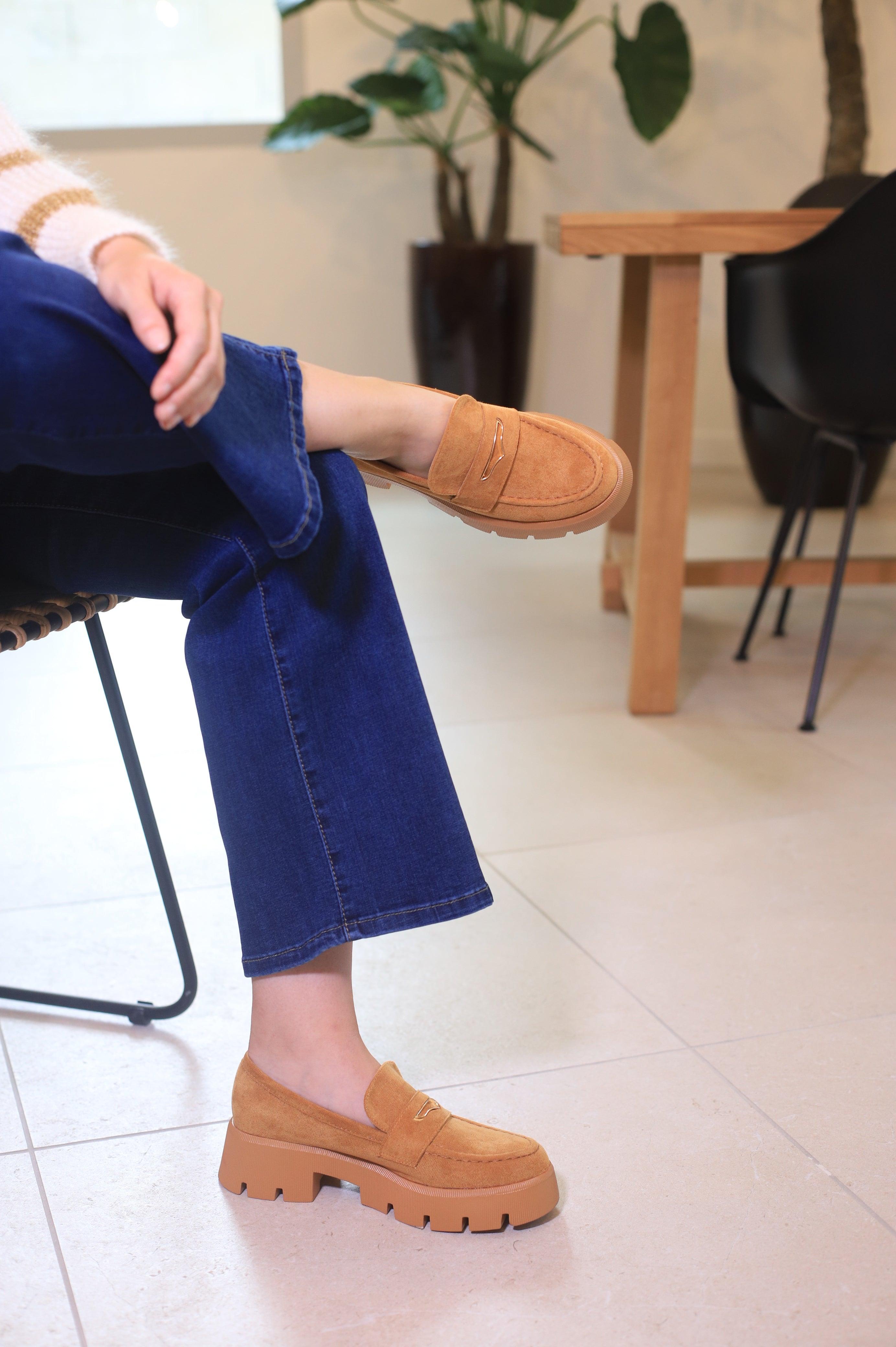 Mocassins Camel en Faux Daim - beautifulshop