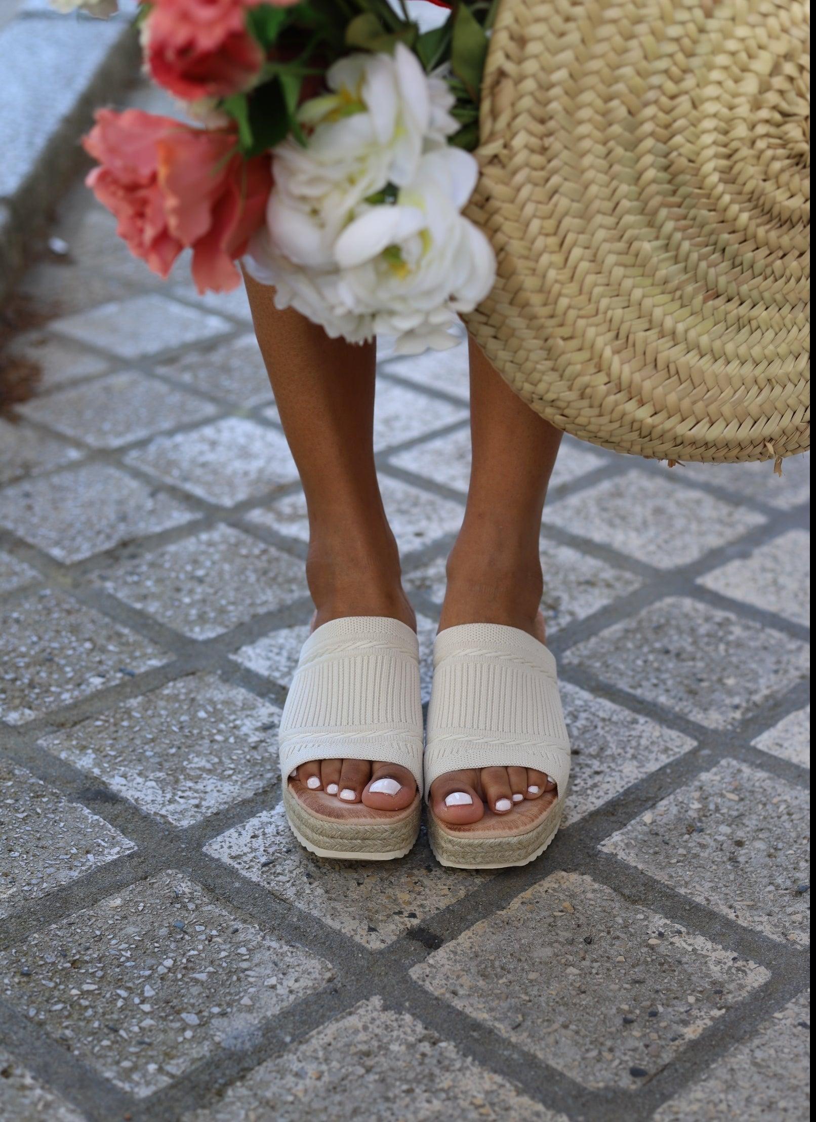 Mules à Plateforme Cordée Beige - beautifulshop