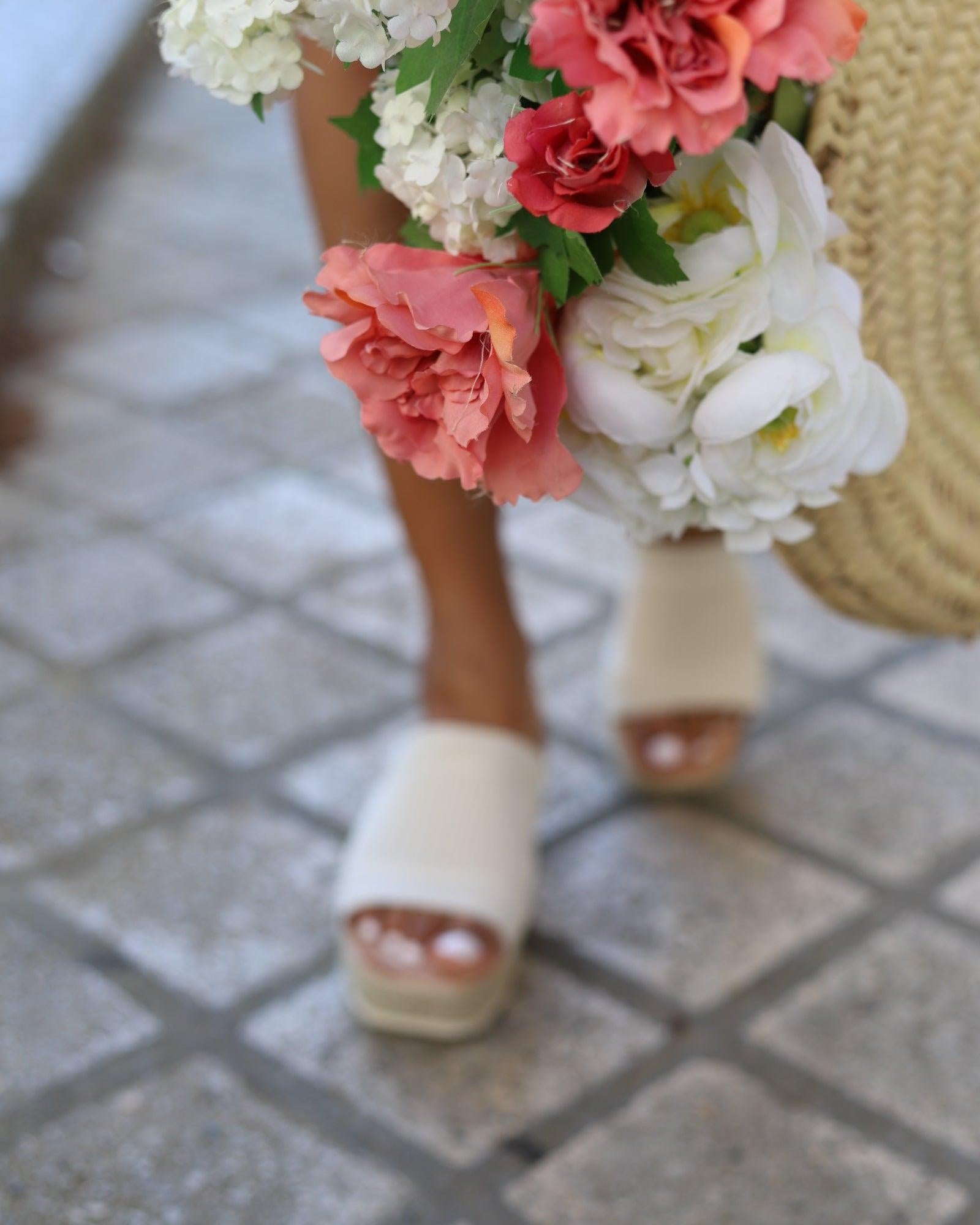 Mules à Plateforme Cordée Beige - beautifulshop