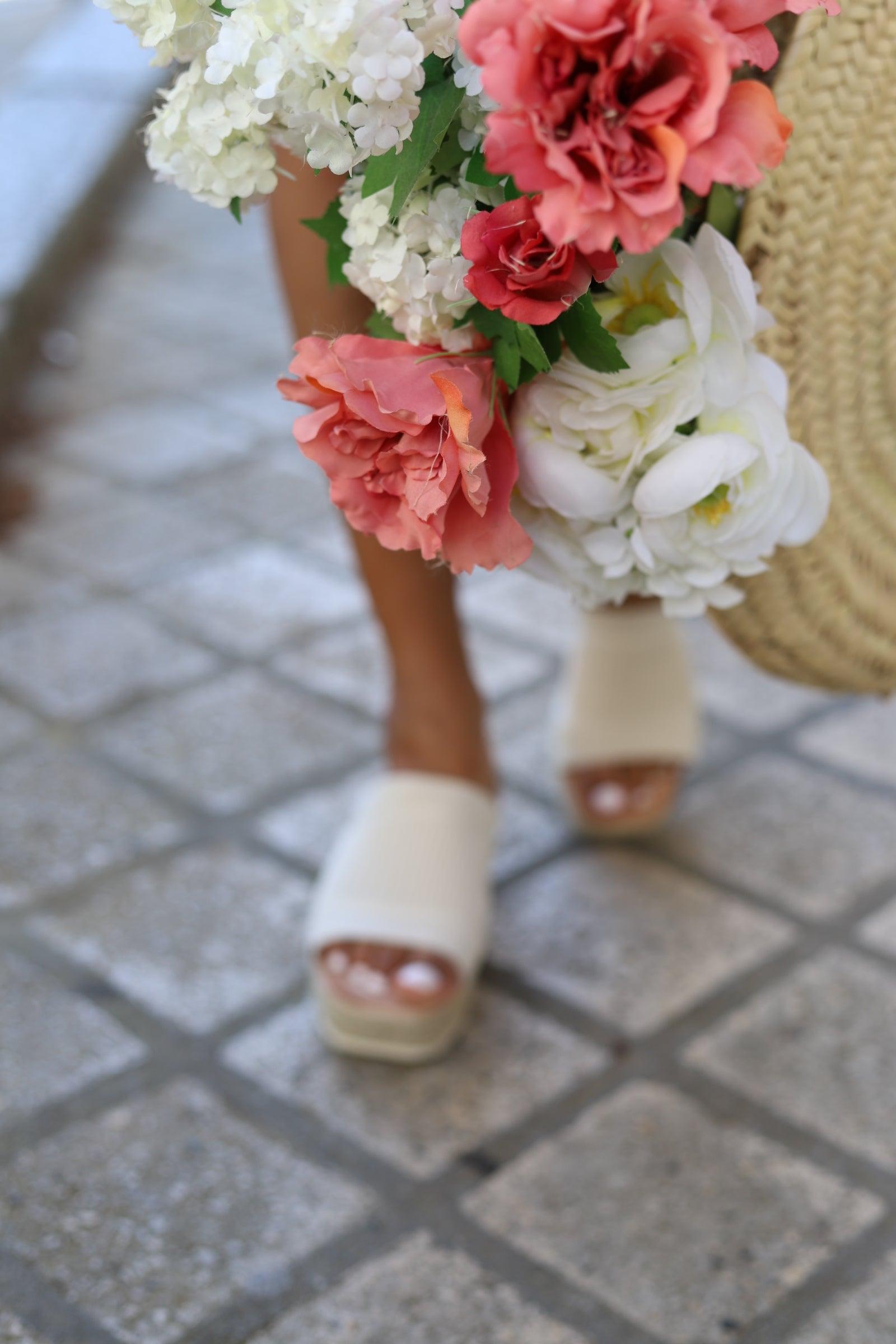 Mules à Plateforme Cordée Beige - beautifulshop