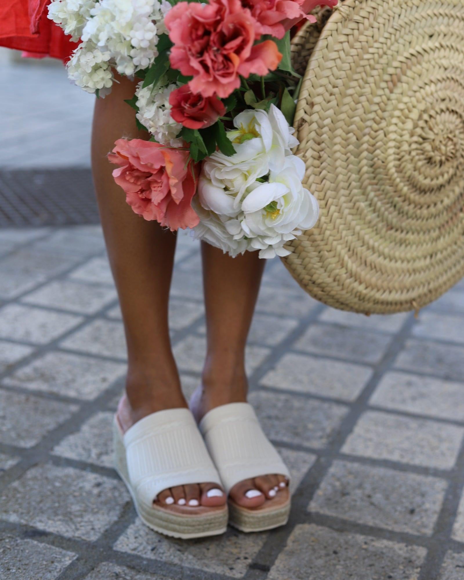 Mules à Plateforme Cordée Beige - beautifulshop