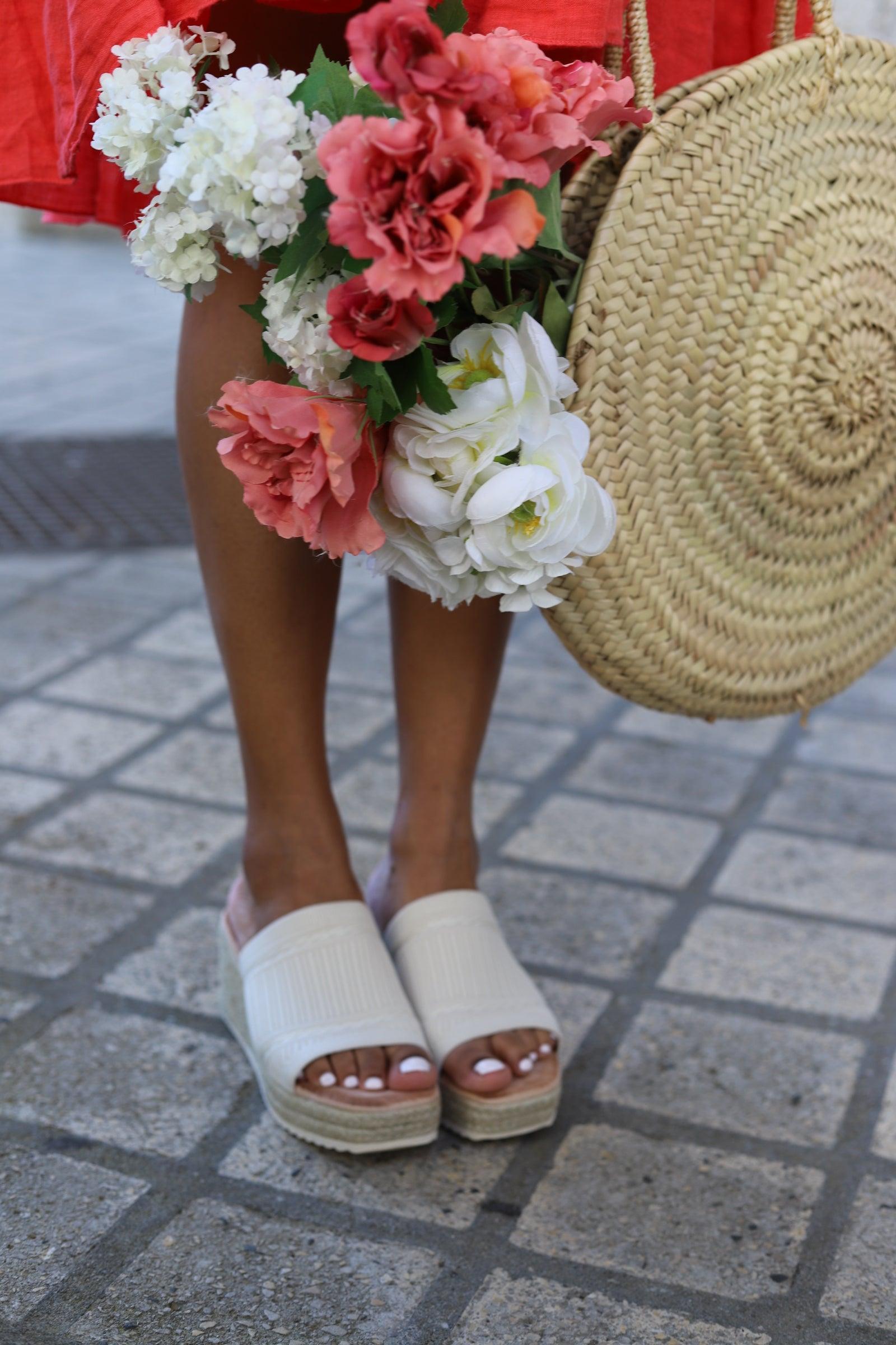 Mules à Plateforme Cordée Beige - beautifulshop