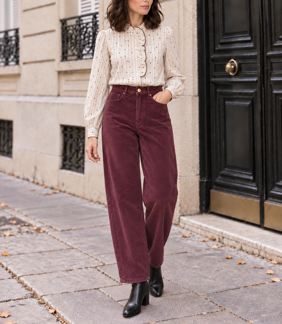 Pantalon droit Charlotte en velours côtelé – prune – Beautiful Shop