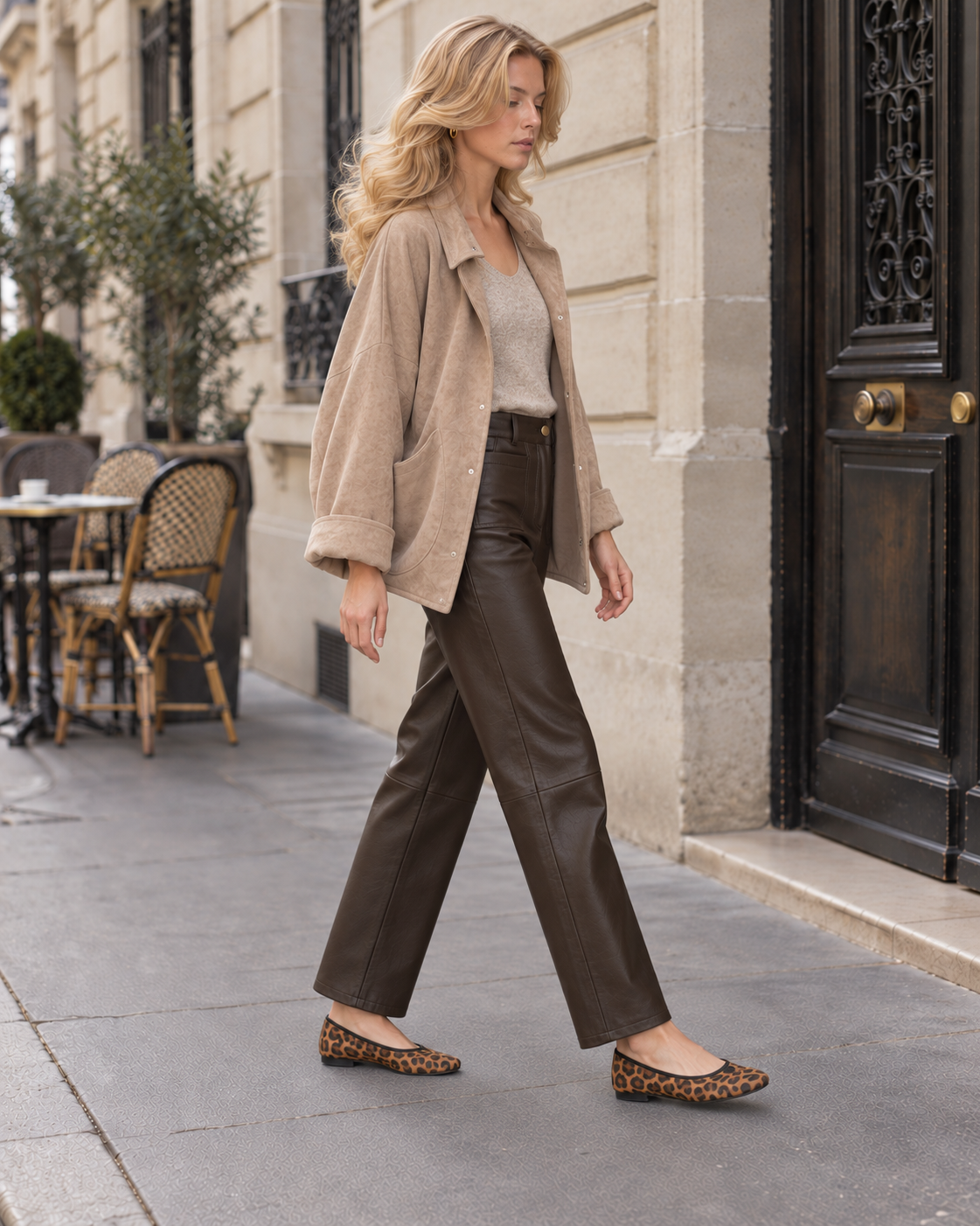Pantalon droit en similicuir Charlie – marron – Beautiful Shop