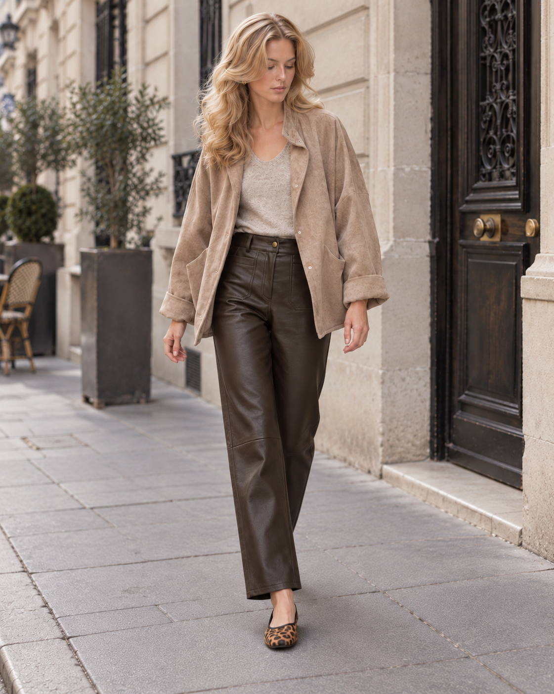 Pantalon droit en similicuir Charlie – marron – Beautiful Shop