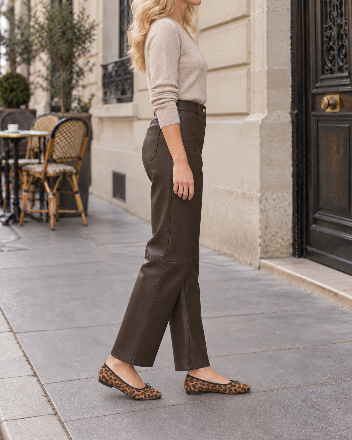 Pantalon droit en similicuir Charlie – marron – Beautiful Shop