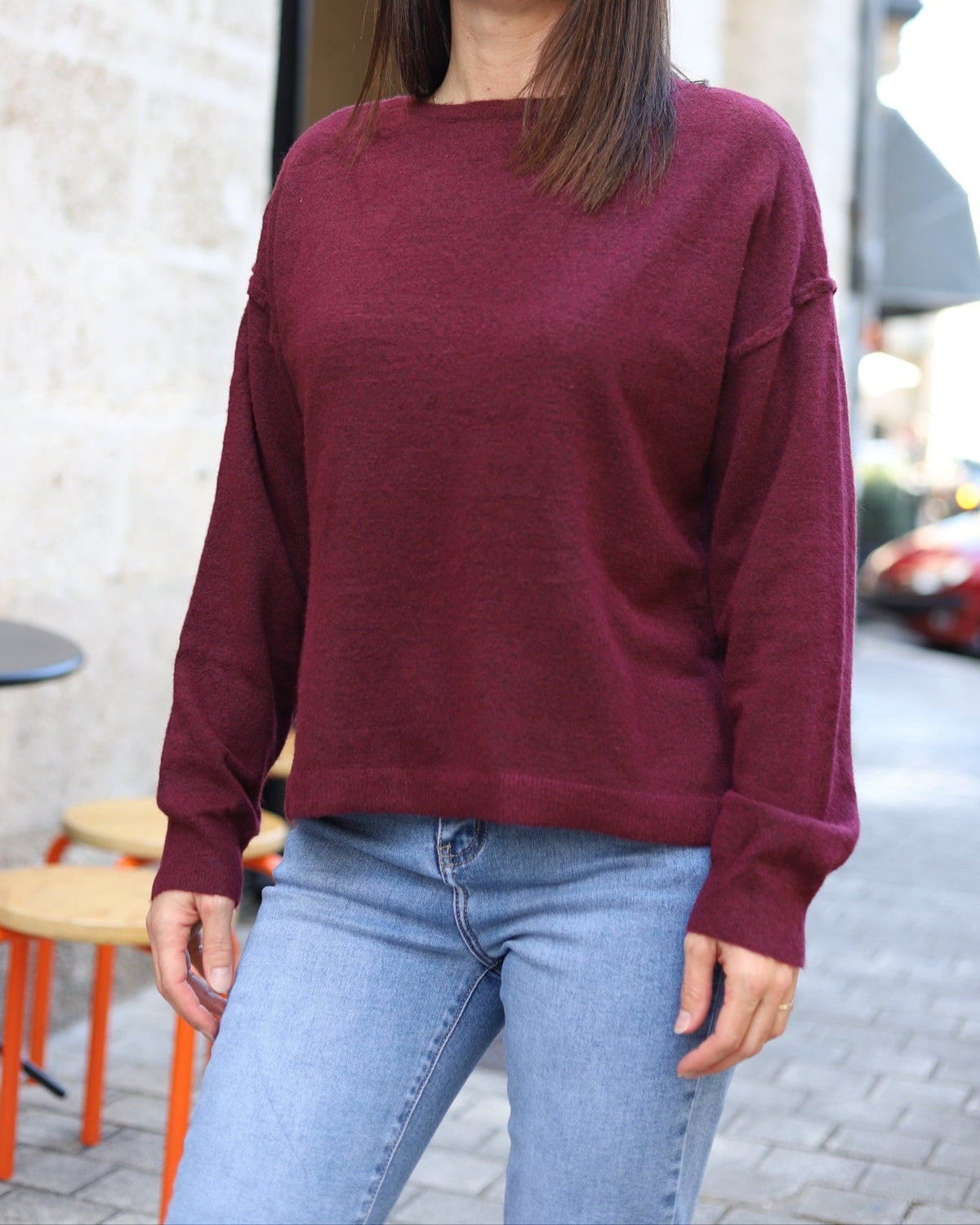 Pull bordeaux à col rond – Beautiful Shop