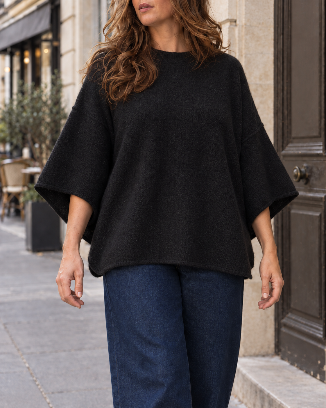 Pull poncho Olivia fluide – noir – Beautiful Shop
