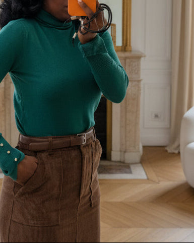 pull doux col montant vert-beautifulshop