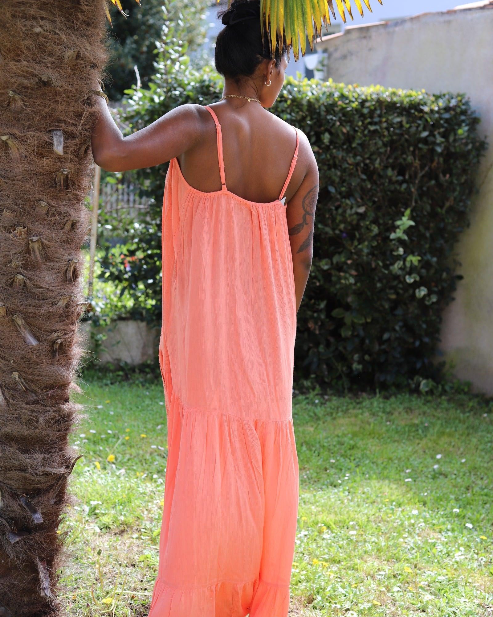 Robe à Fines Bretelles Orange avec Ruban Décoratif - beautifulshop