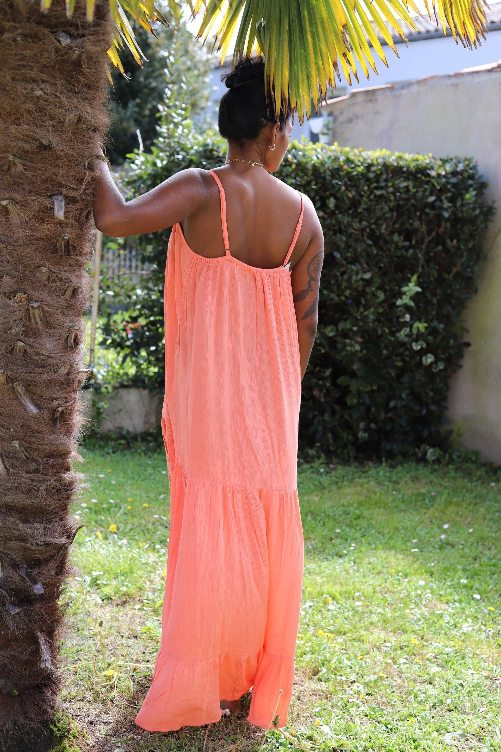 Robe à Fines Bretelles Orange avec Ruban Décoratif - beautifulshop