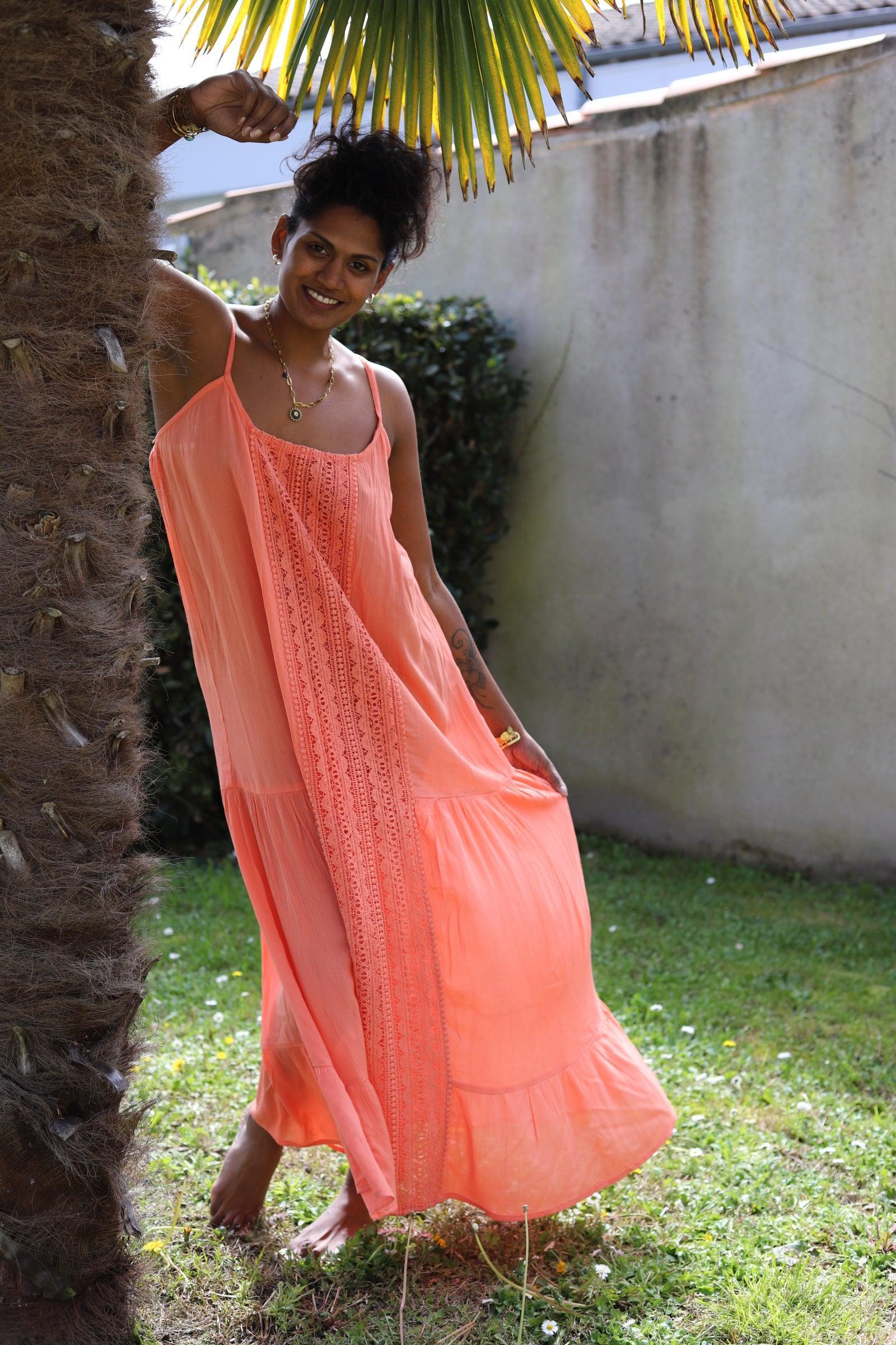 Robe à Fines Bretelles Orange avec Ruban Décoratif - beautifulshop