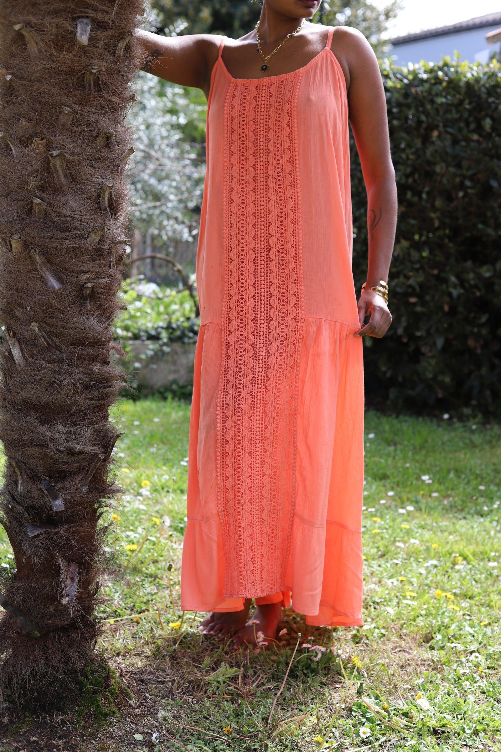 Robe à Fines Bretelles Orange avec Ruban Décoratif - beautifulshop