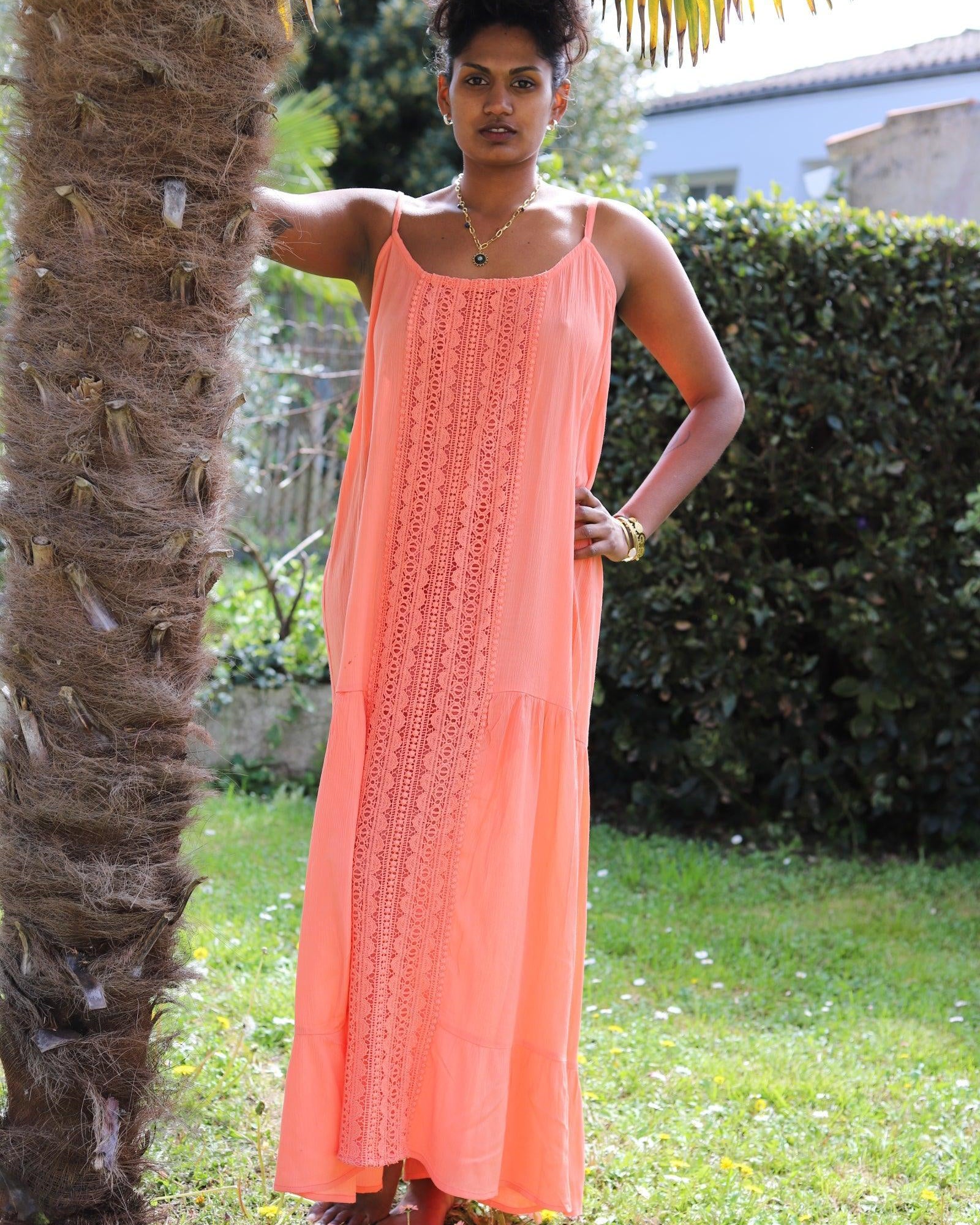 Robe à Fines Bretelles Orange avec Ruban Décoratif - beautifulshop