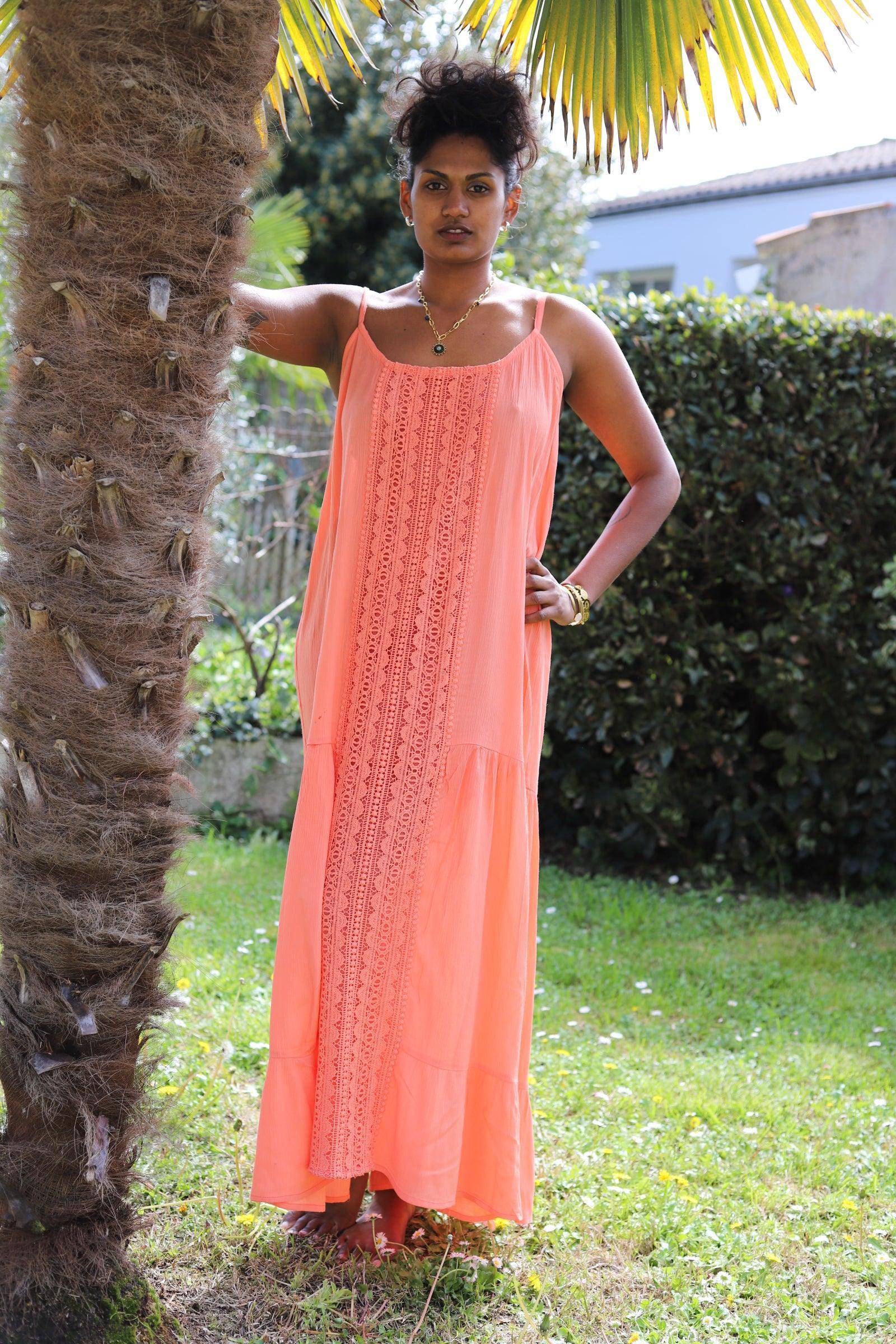 Robe à Fines Bretelles Orange avec Ruban Décoratif - beautifulshop