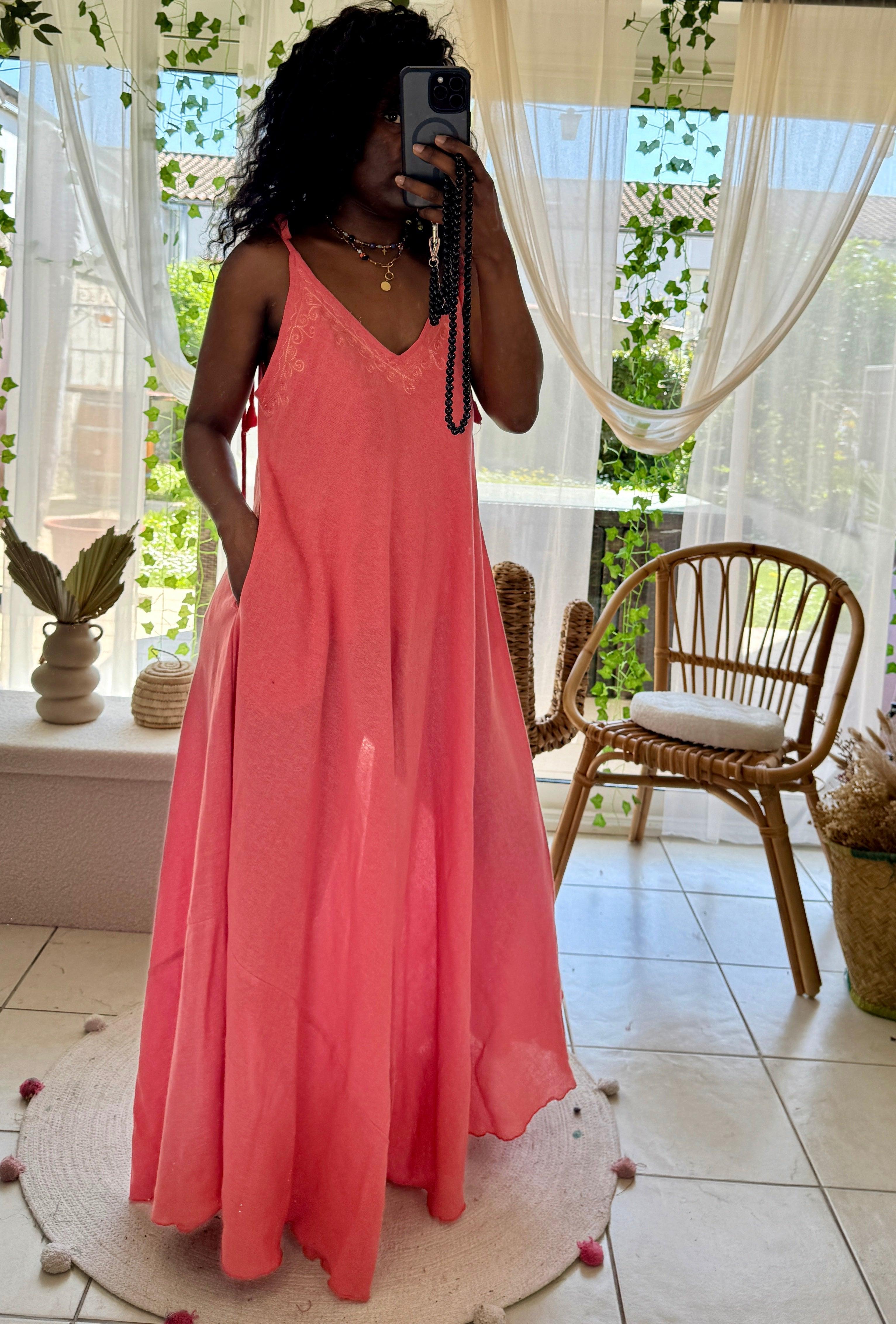 Robe Ample à Bretelles Réglables avec Noeud - beautifulshop