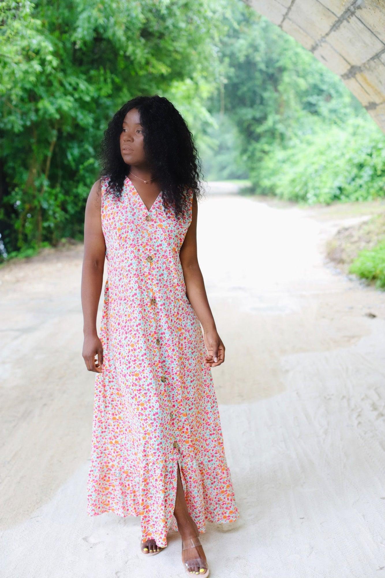 Robe longue détails boutons - beautifulshop