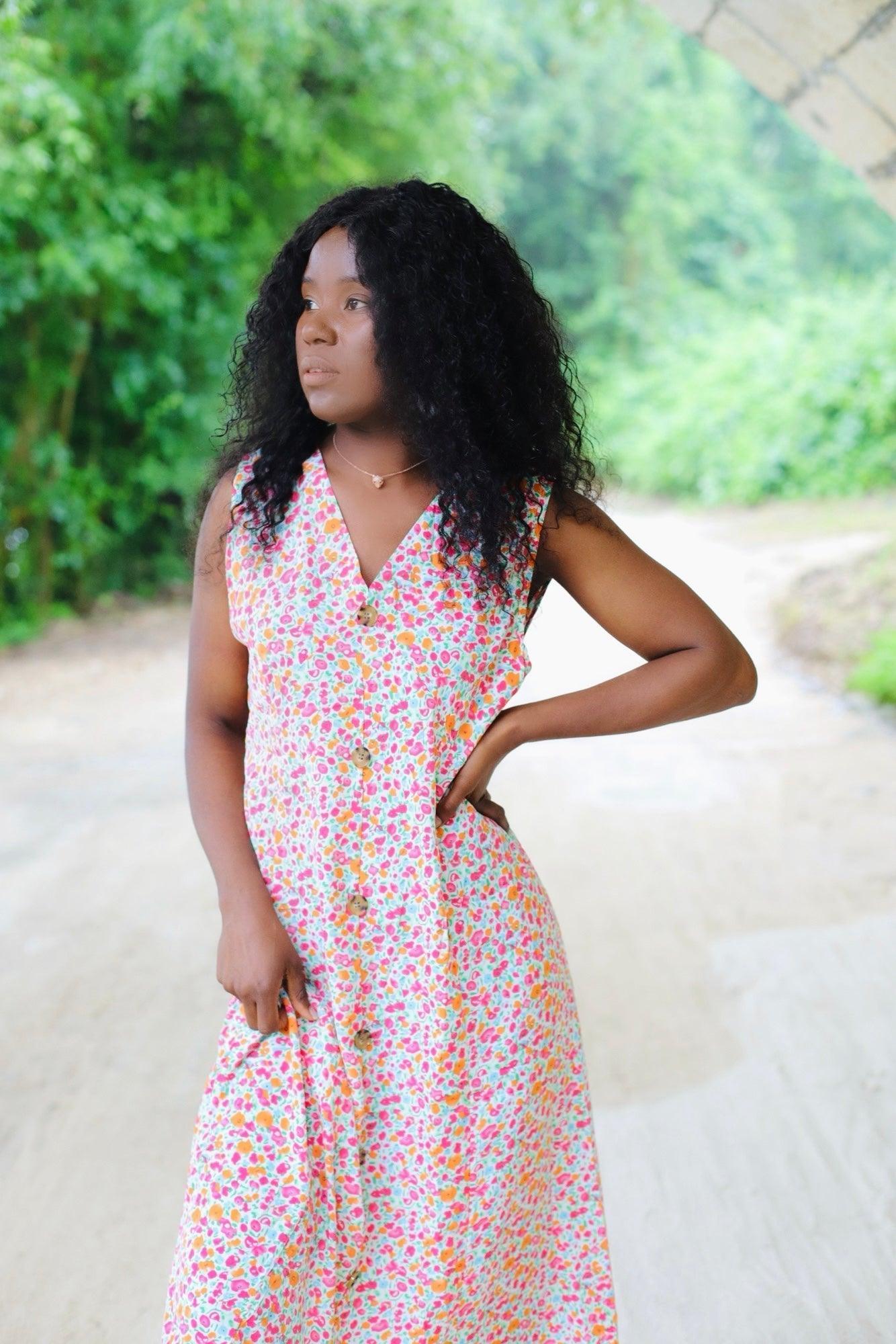 Robe longue détails boutons - beautifulshop