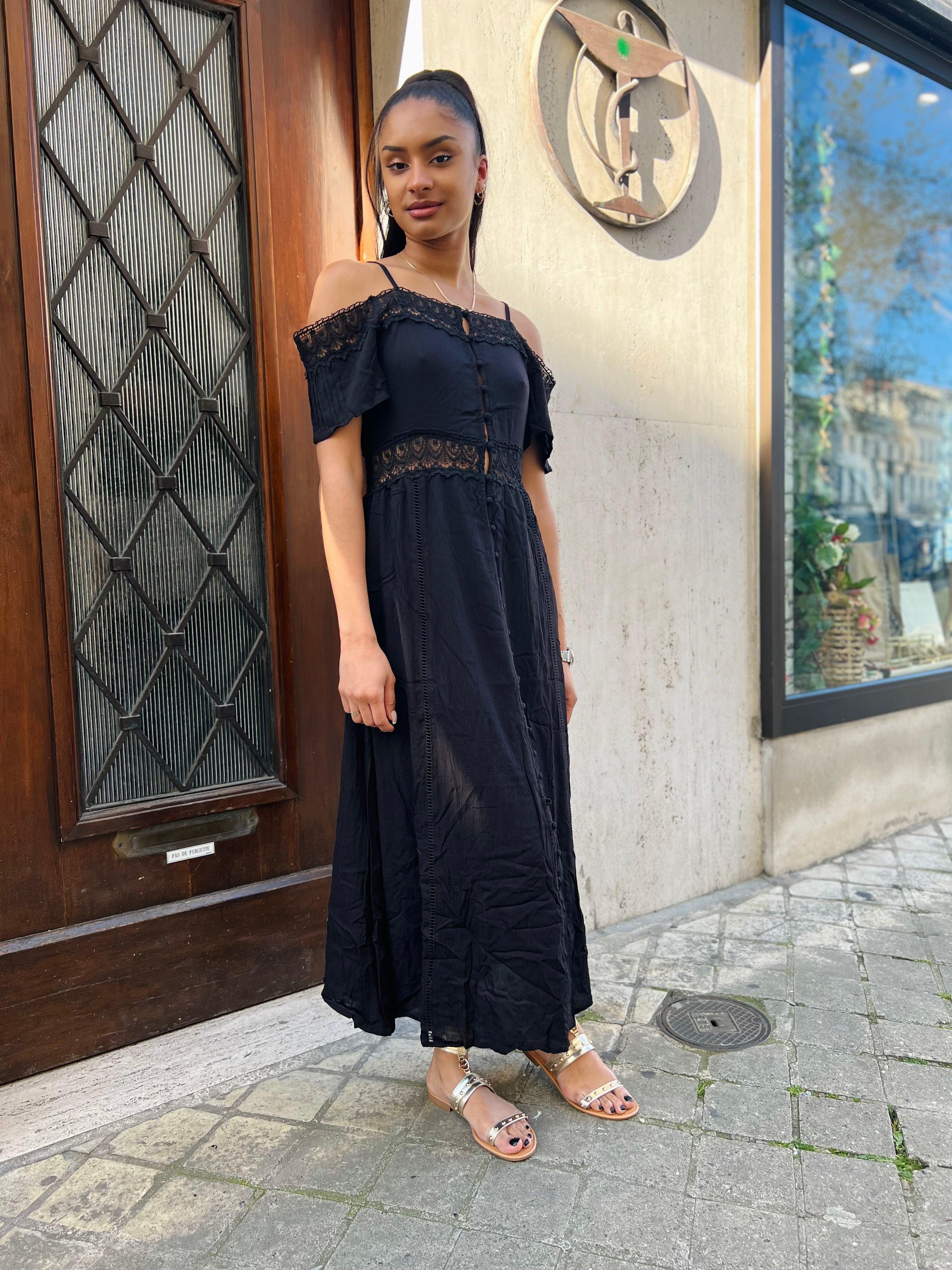 Robe longue noire à bretelles fines - beautifulshop