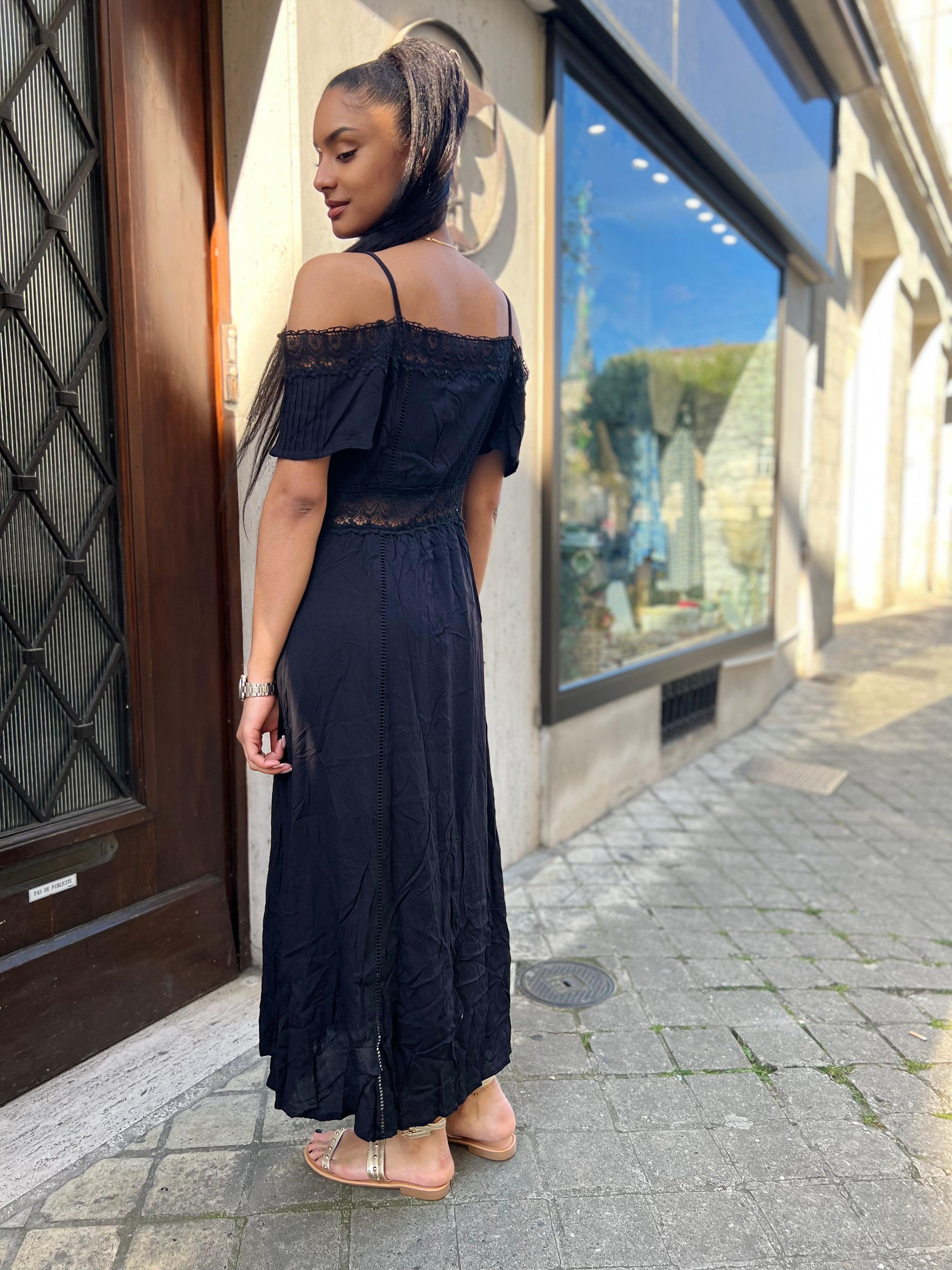 Robe longue noire à bretelles fines - beautifulshop