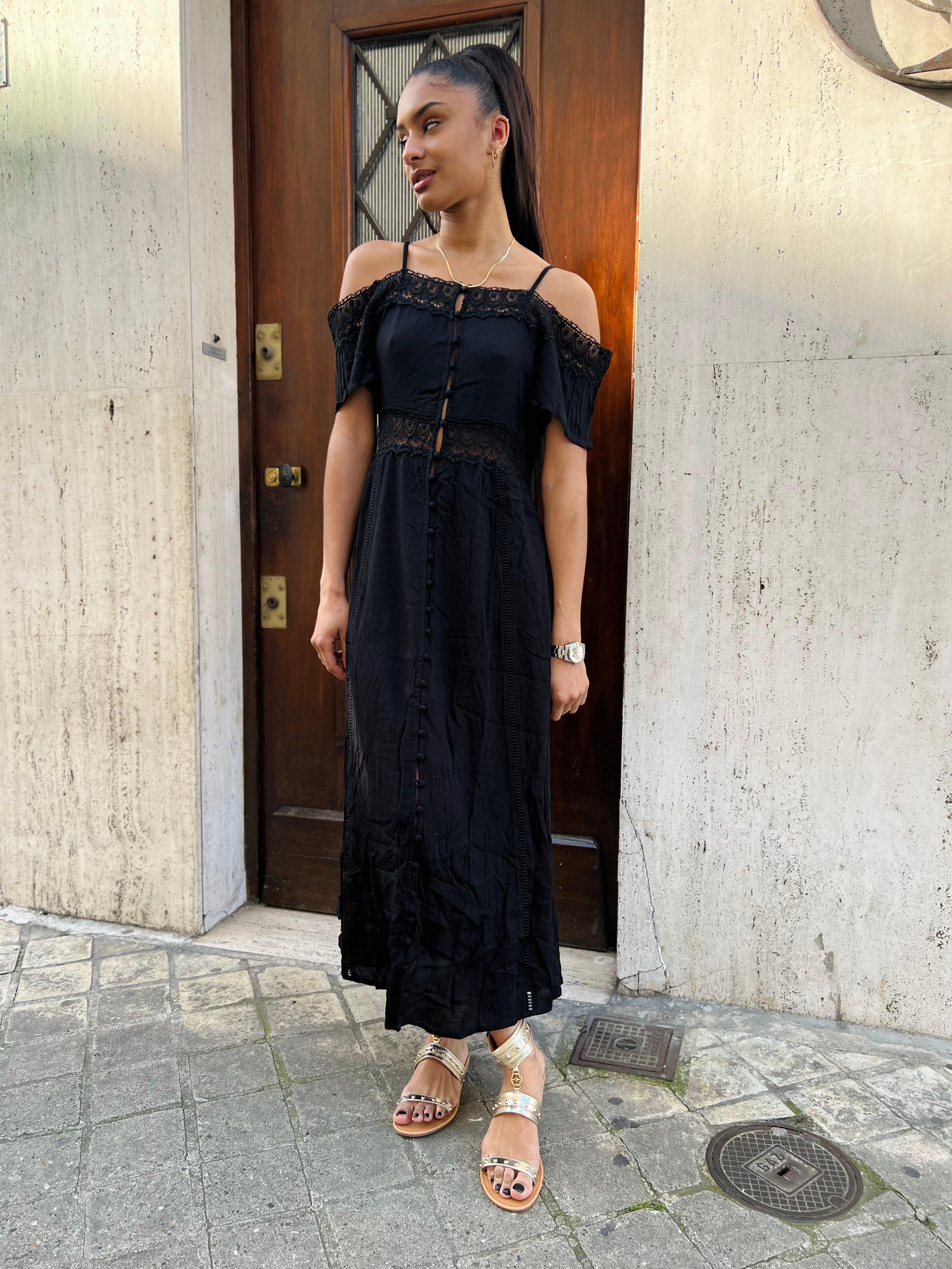 Robe longue noire à bretelles fines - beautifulshop