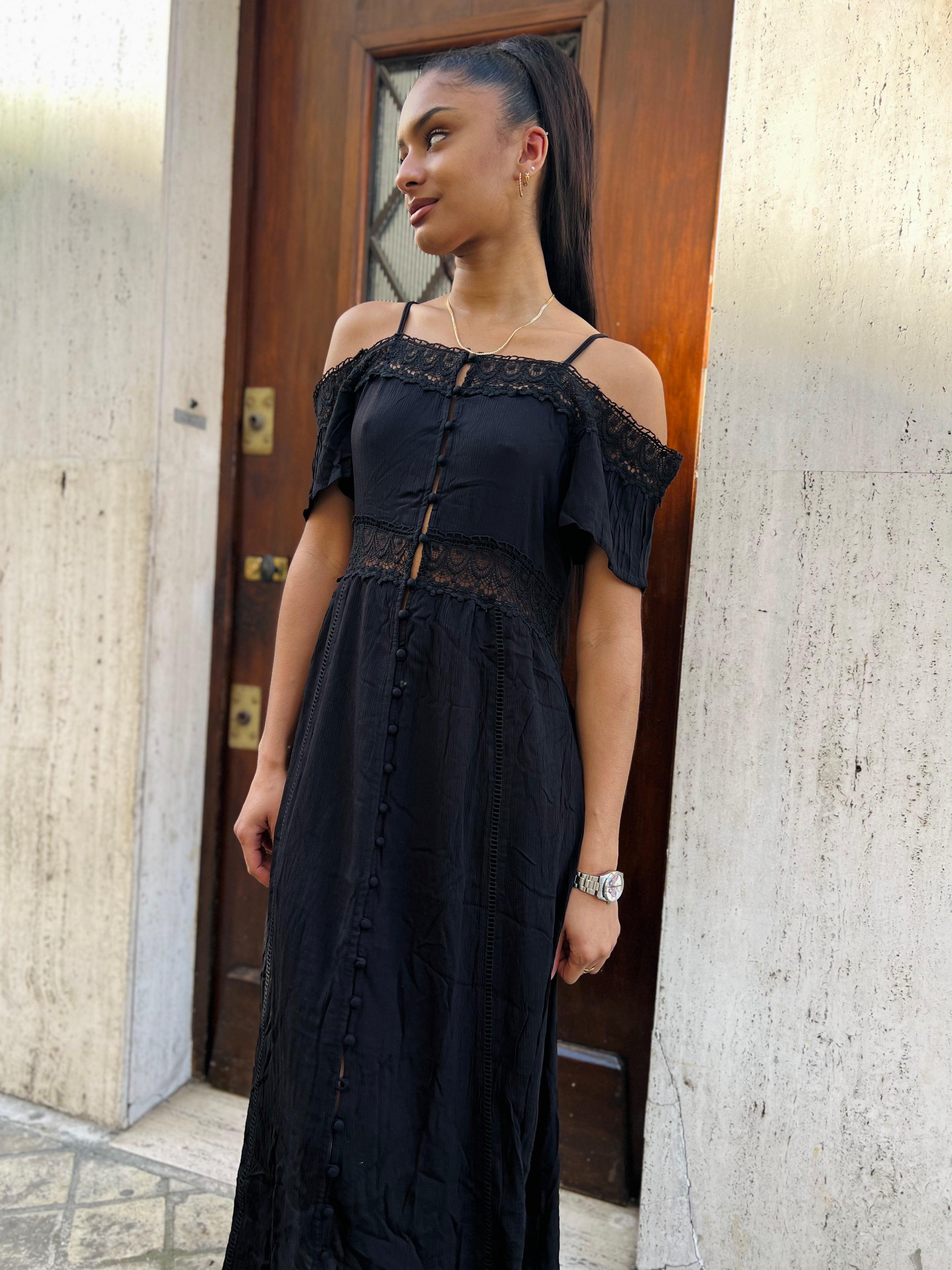 Robe longue noire à bretelles fines - beautifulshop