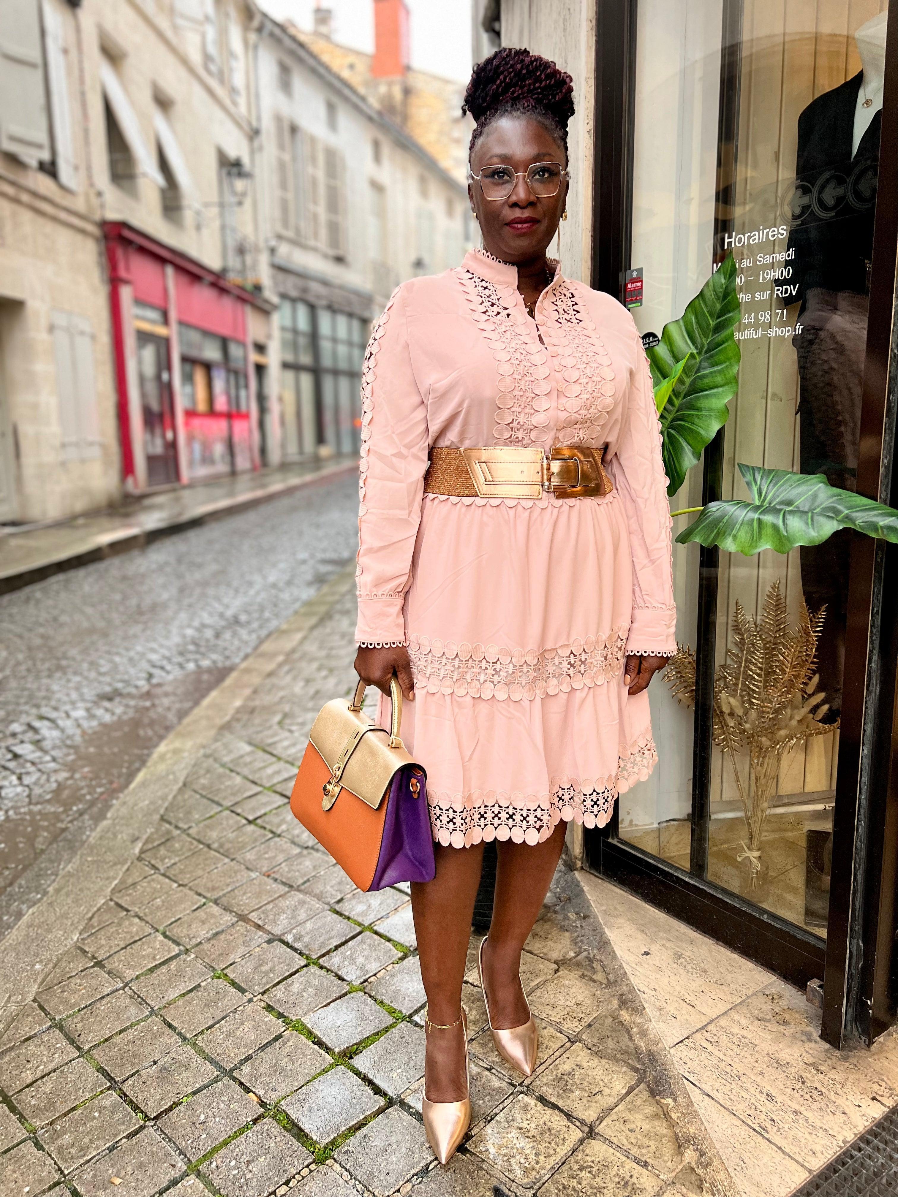 Robe rose en dentelle grande taille - beautifulshop