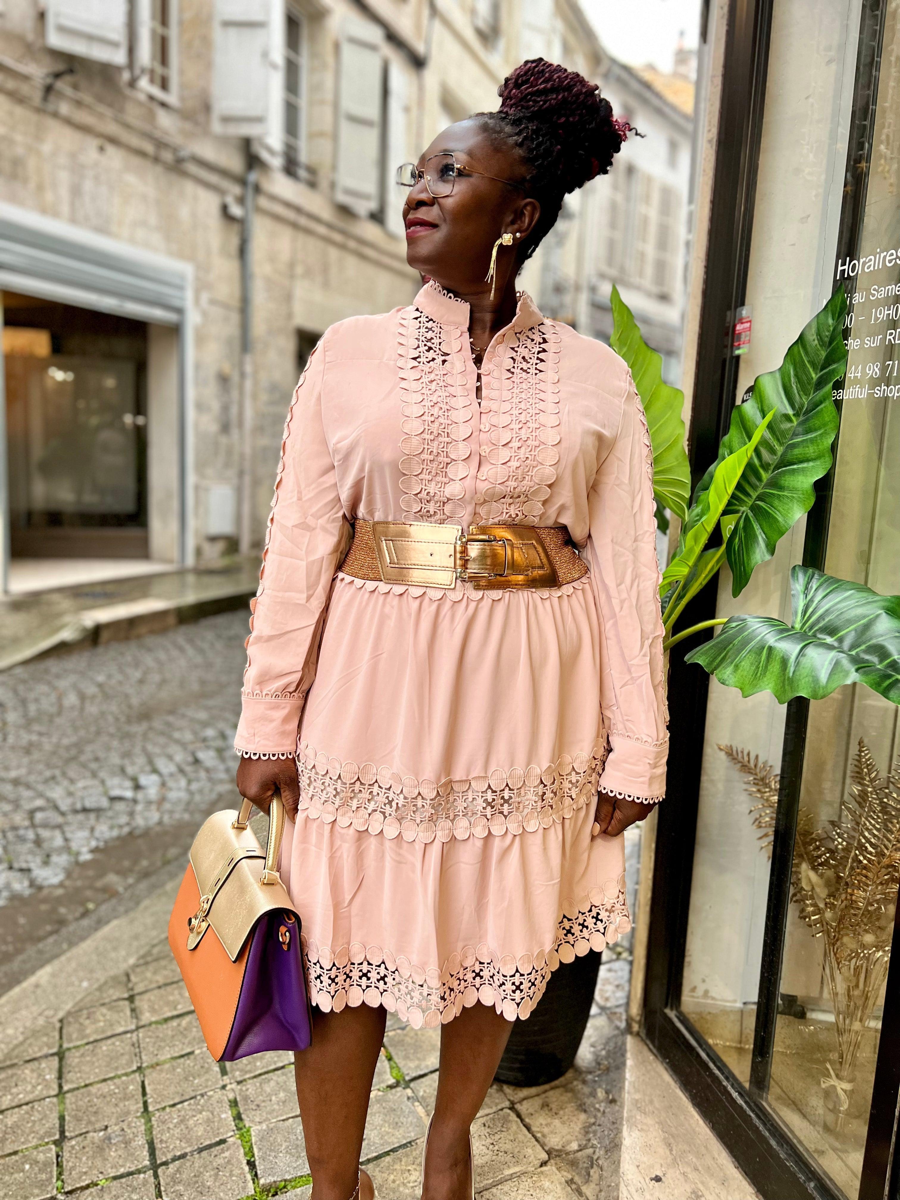 Robe rose en dentelle grande taille - beautifulshop