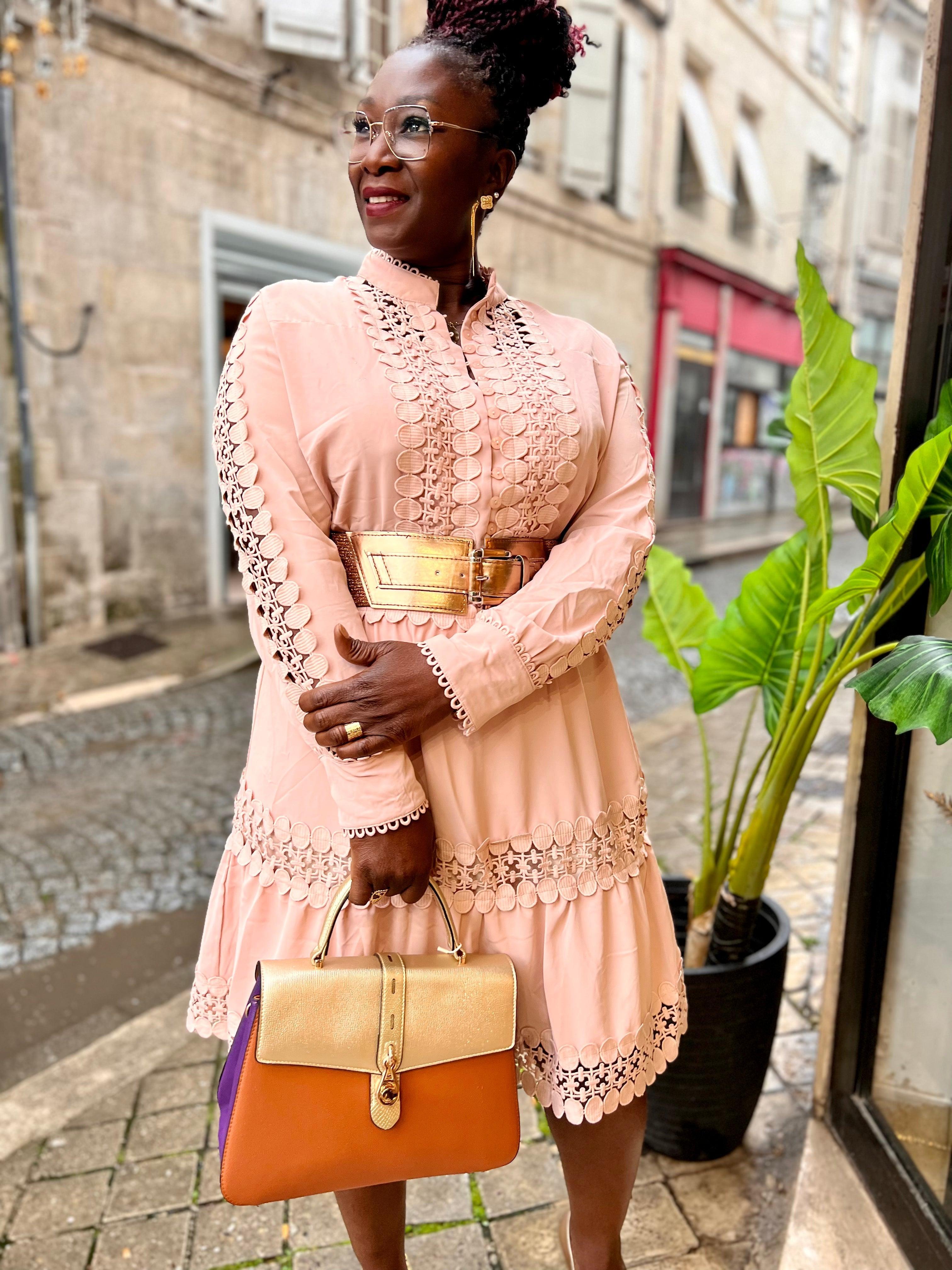 Robe rose en dentelle grande taille - beautifulshop