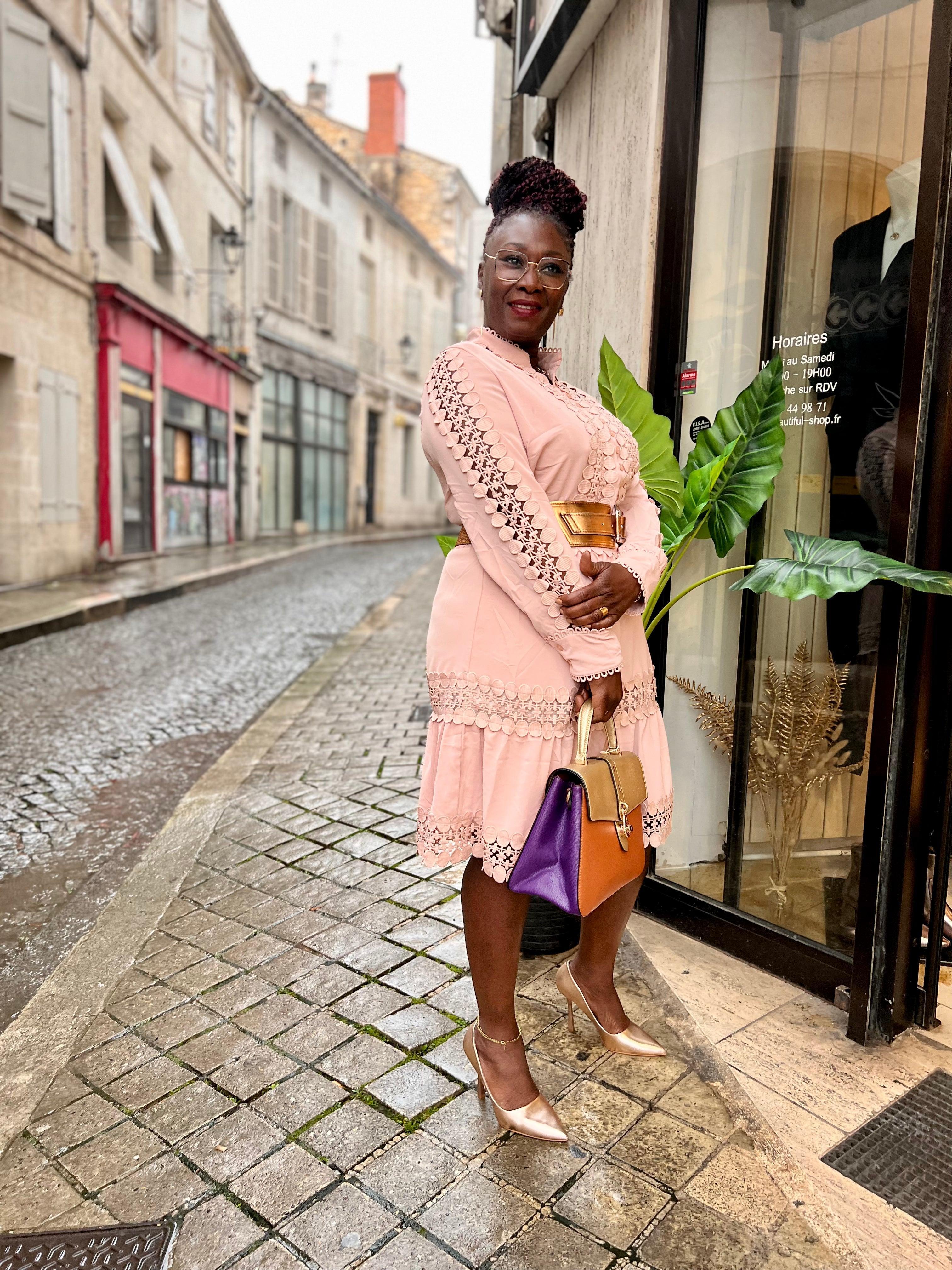 Robe rose en dentelle grande taille - beautifulshop