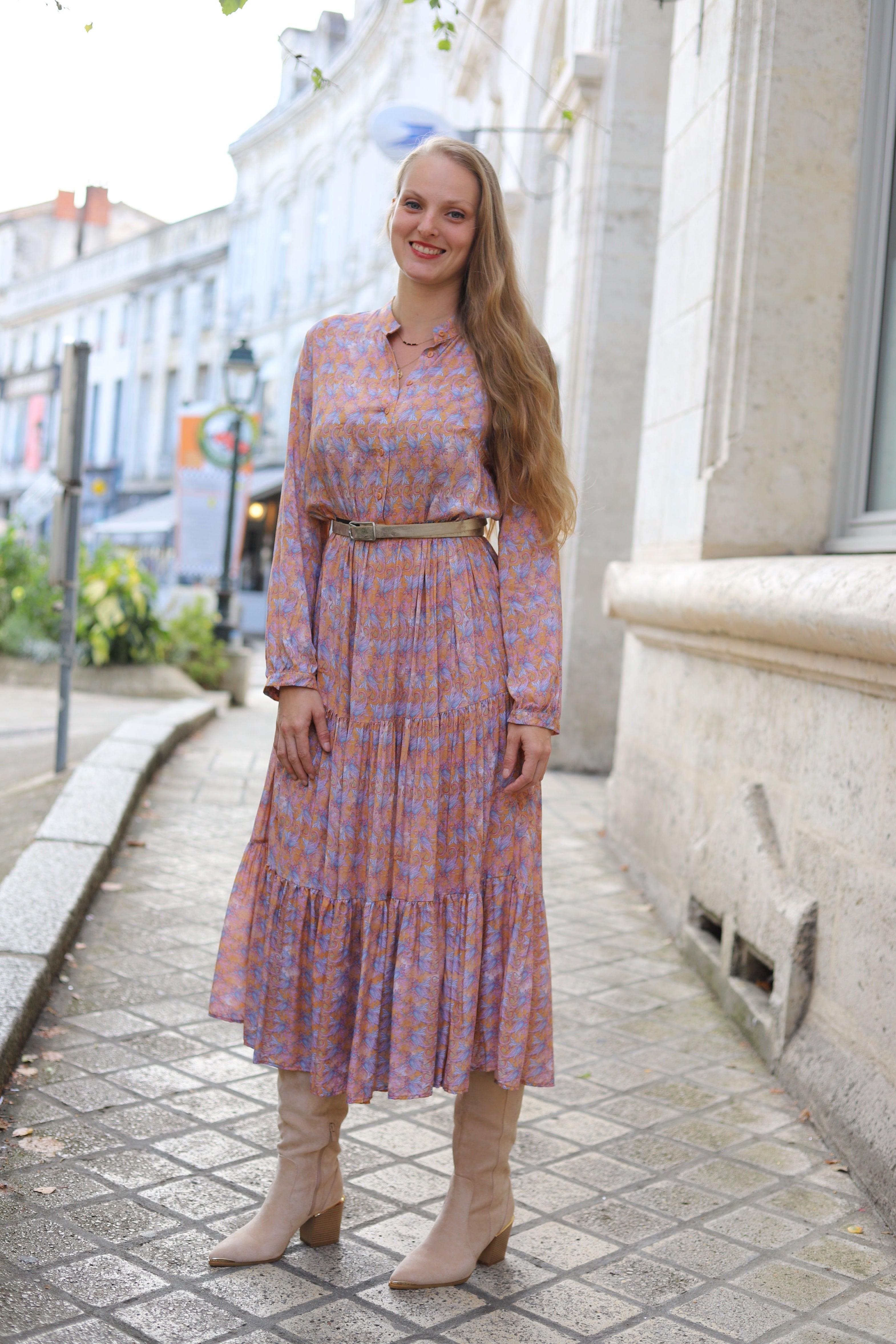 Robe Vaporeuse Volantée à Imprimé, Manches Bouffantes - beautifulshop