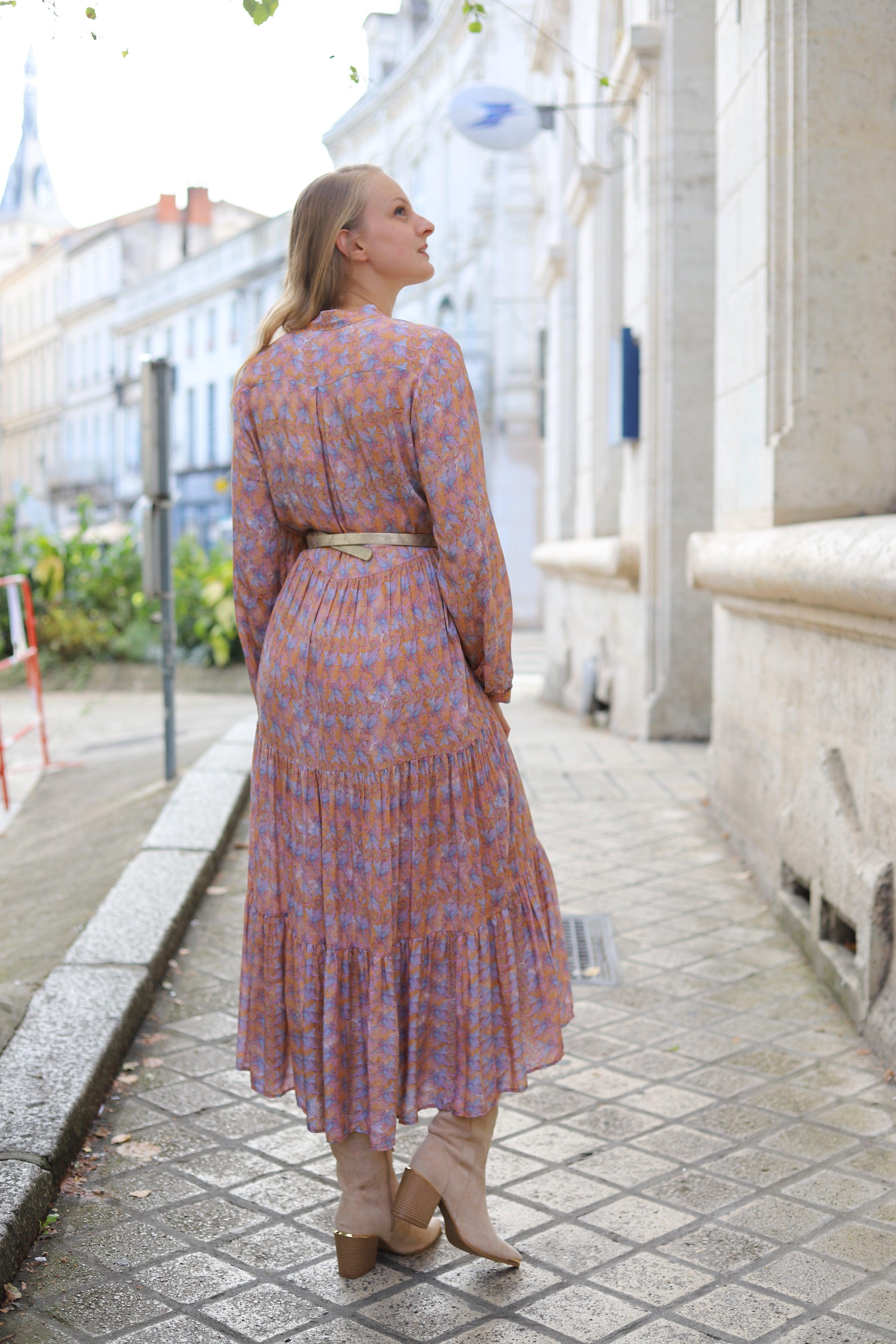 Robe Vaporeuse Volantée à Imprimé, Manches Bouffantes - beautifulshop