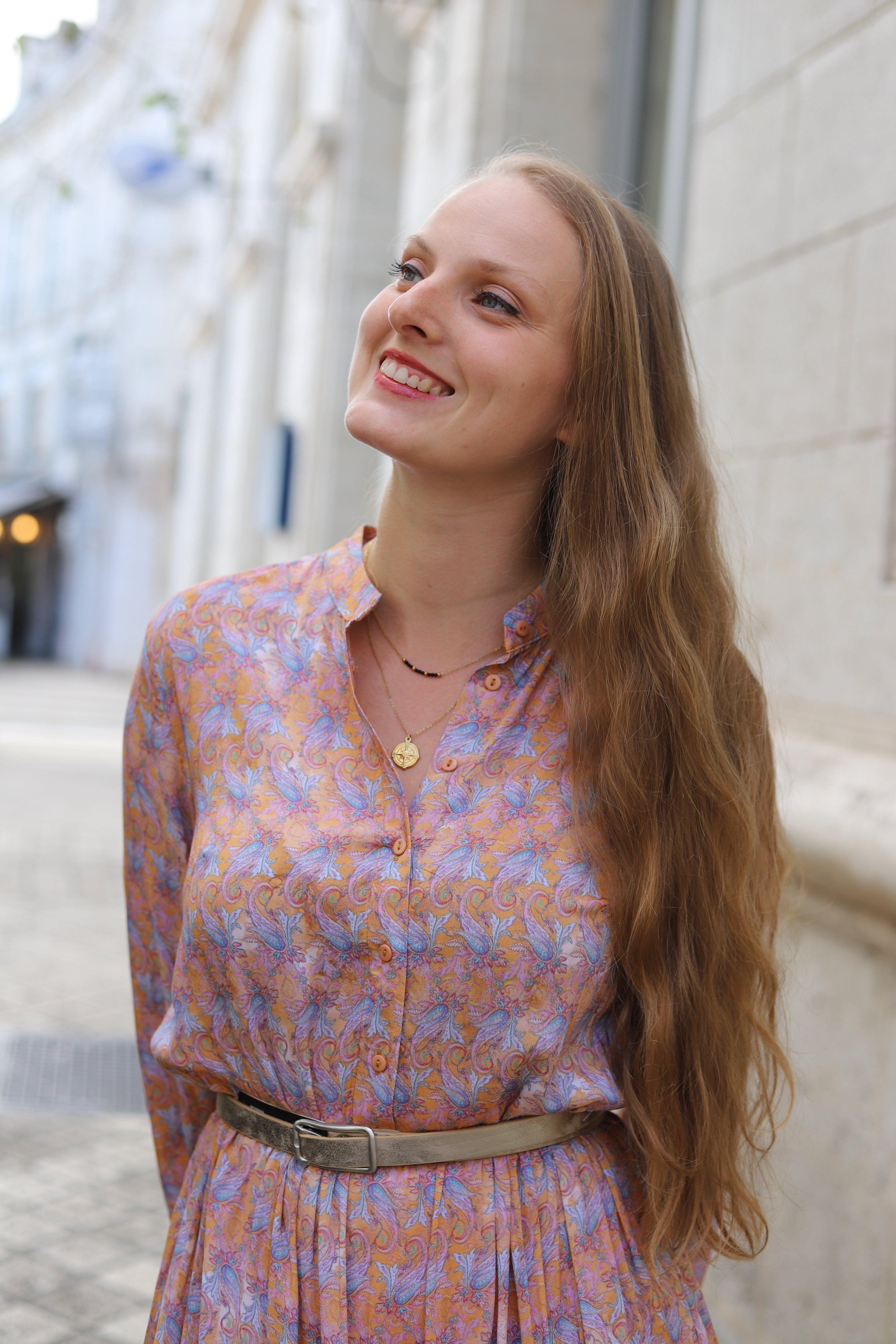 Robe Vaporeuse Volantée à Imprimé, Manches Bouffantes - beautifulshop