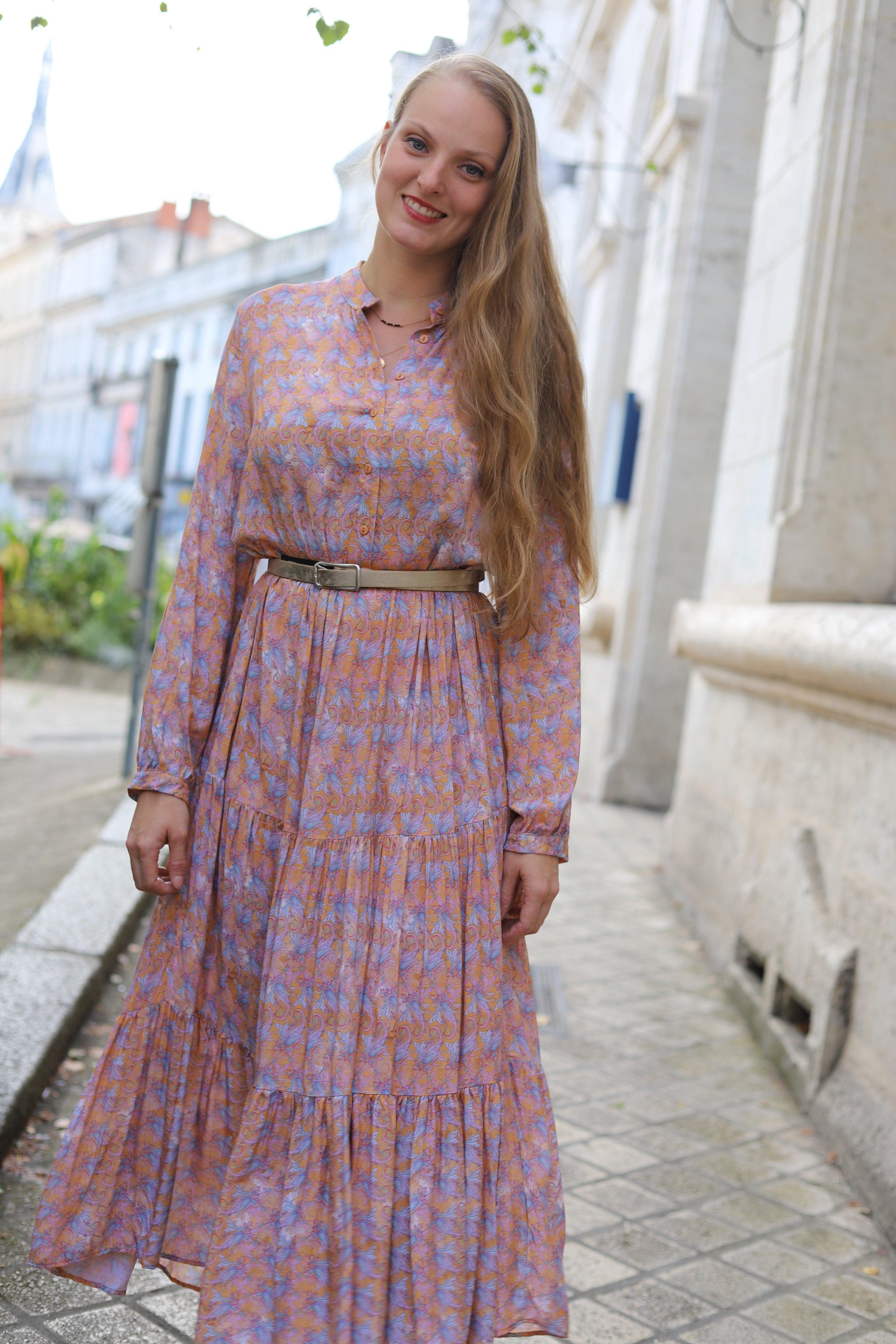 Robe Vaporeuse Volantée à Imprimé, Manches Bouffantes - beautifulshop