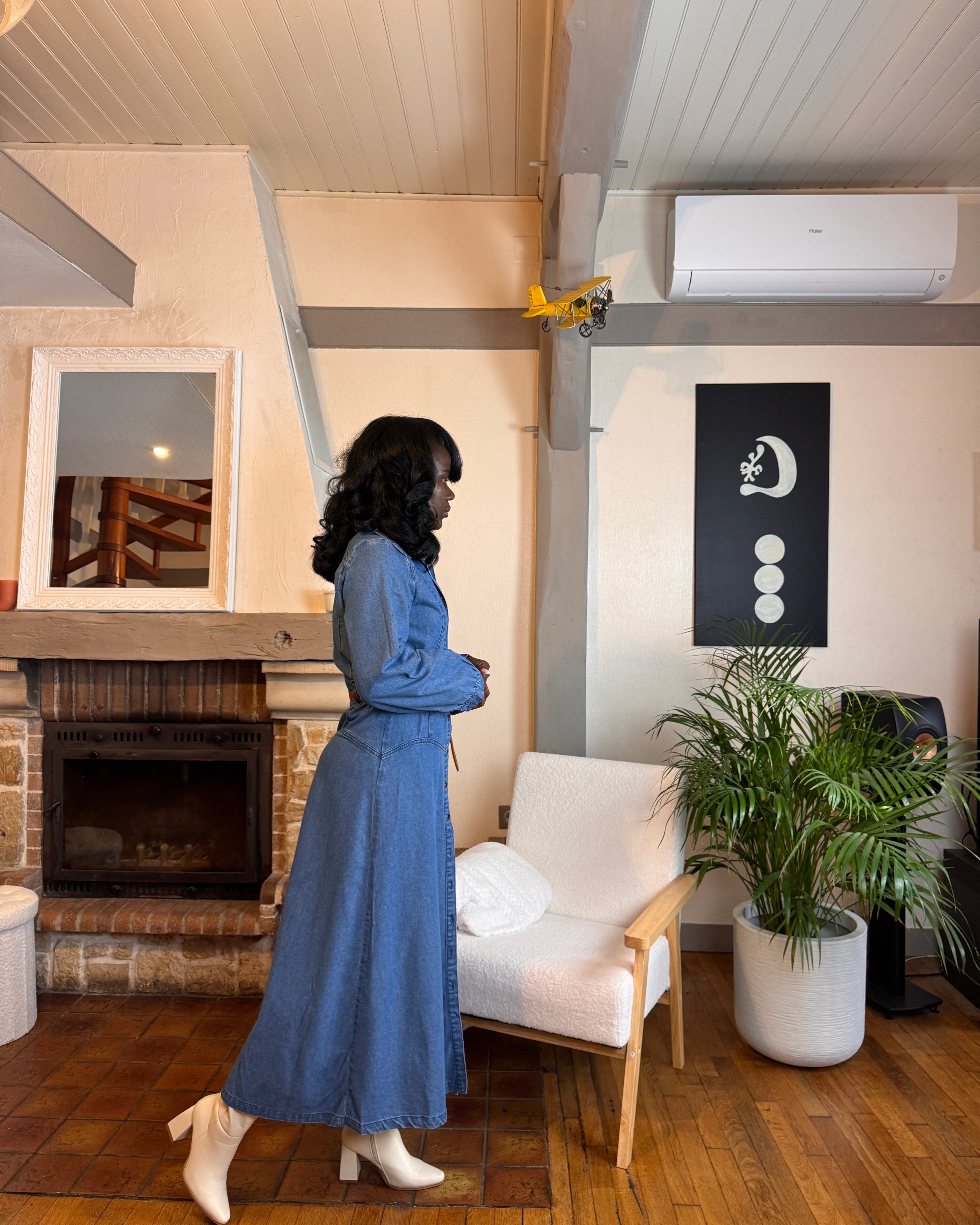 robe longue en jean femme, robe jean ceinturée, robe chemise en jean, robe denim hiver, robe western femme, robe en jean 100% coton