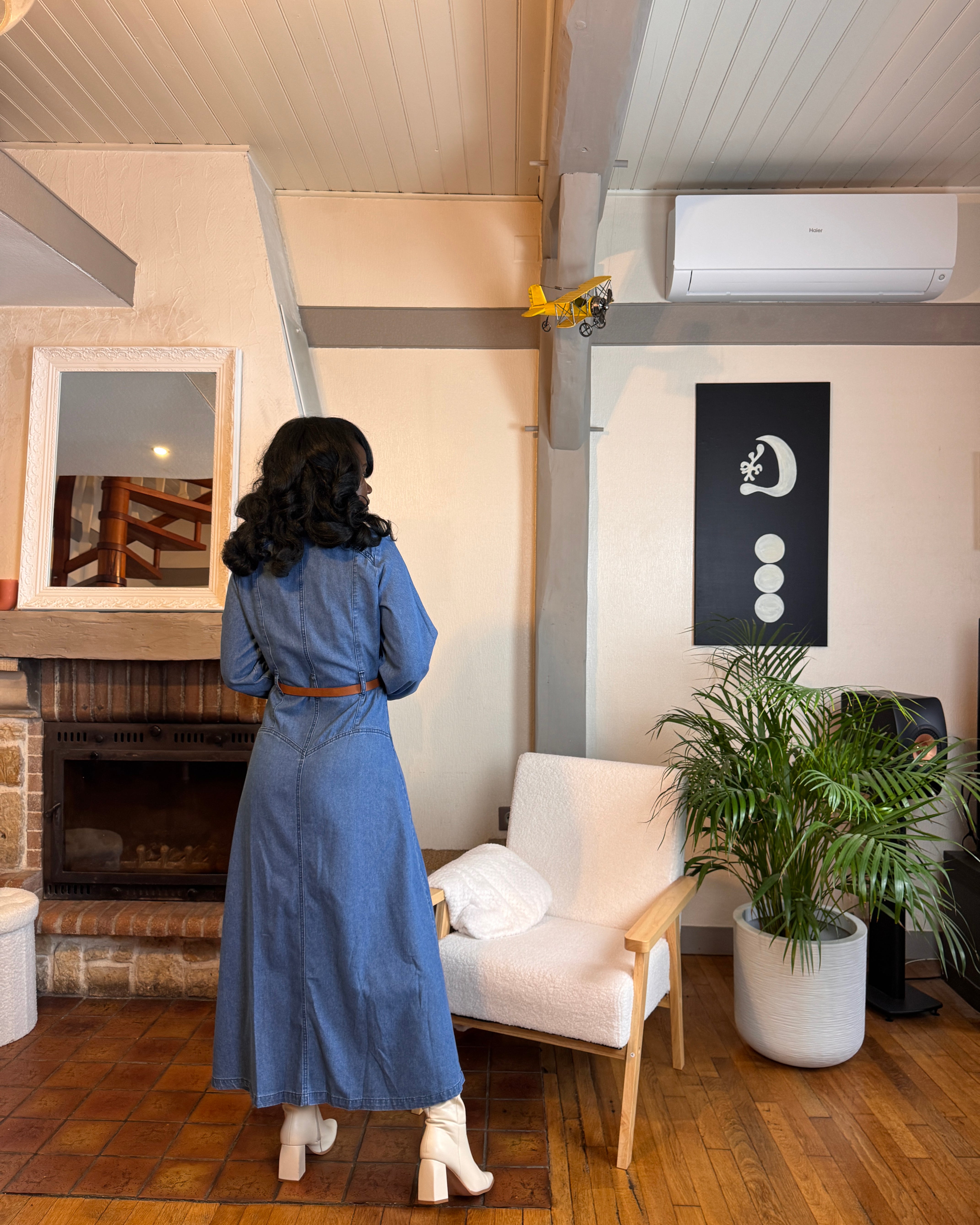 robe longue en jean femme, robe jean ceinturée, robe chemise en jean, robe denim hiver, robe western femme, robe en jean 100% coton