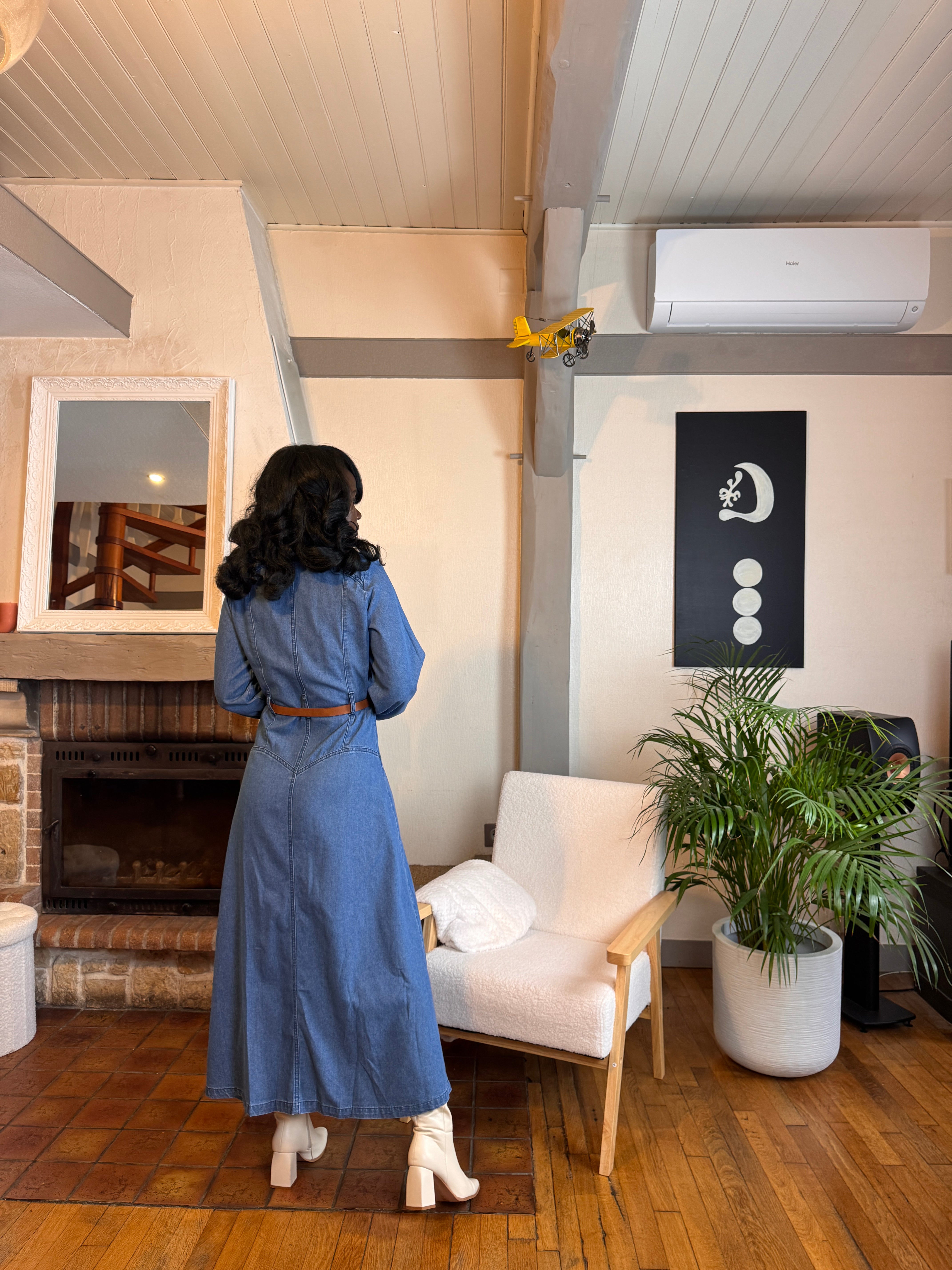 robe longue en jean femme, robe jean ceinturée, robe chemise en jean, robe denim hiver, robe western femme, robe en jean 100% coton