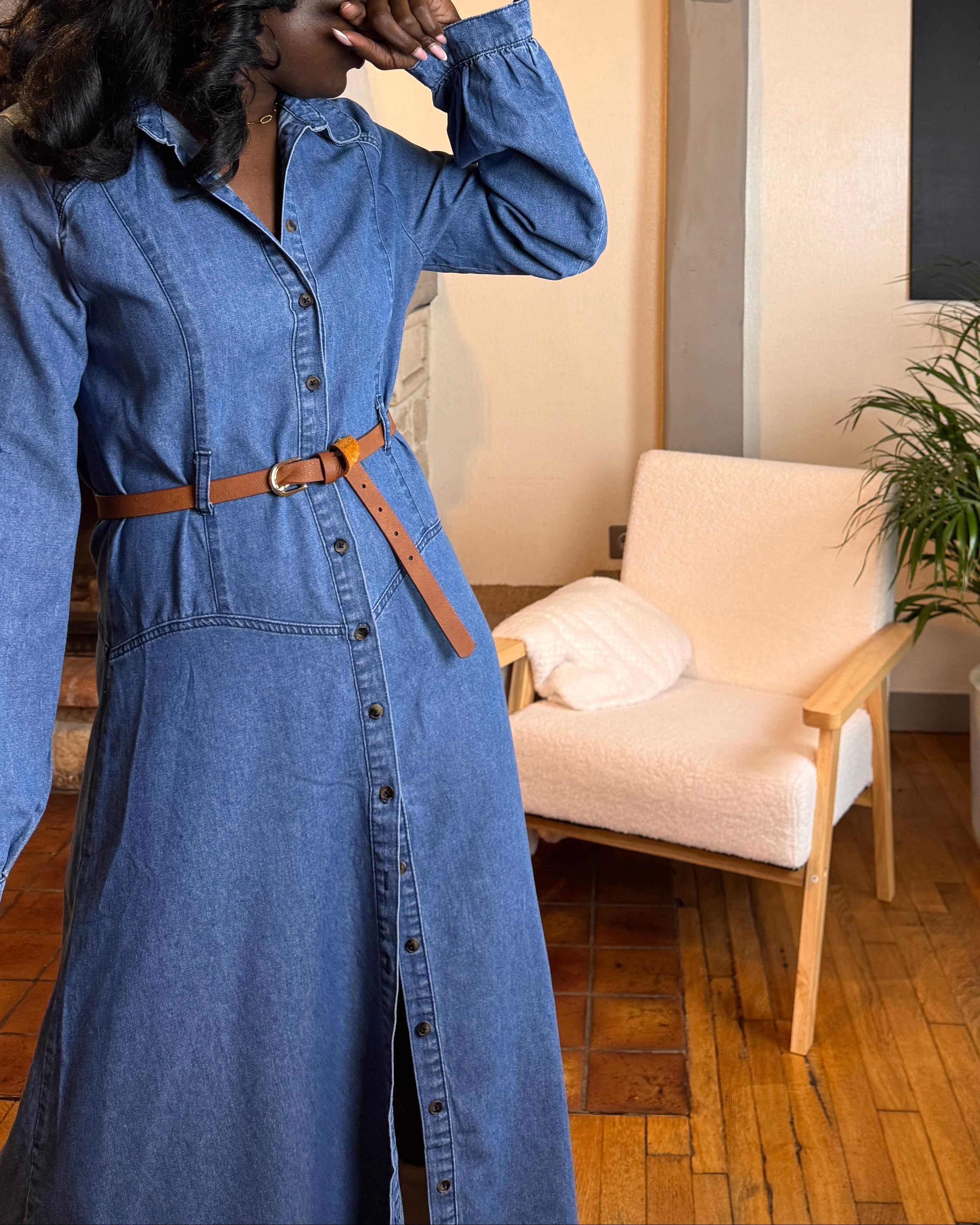 robe longue en jean femme, robe jean ceinturée, robe chemise en jean, robe denim hiver, robe western femme, robe en jean 100% coton