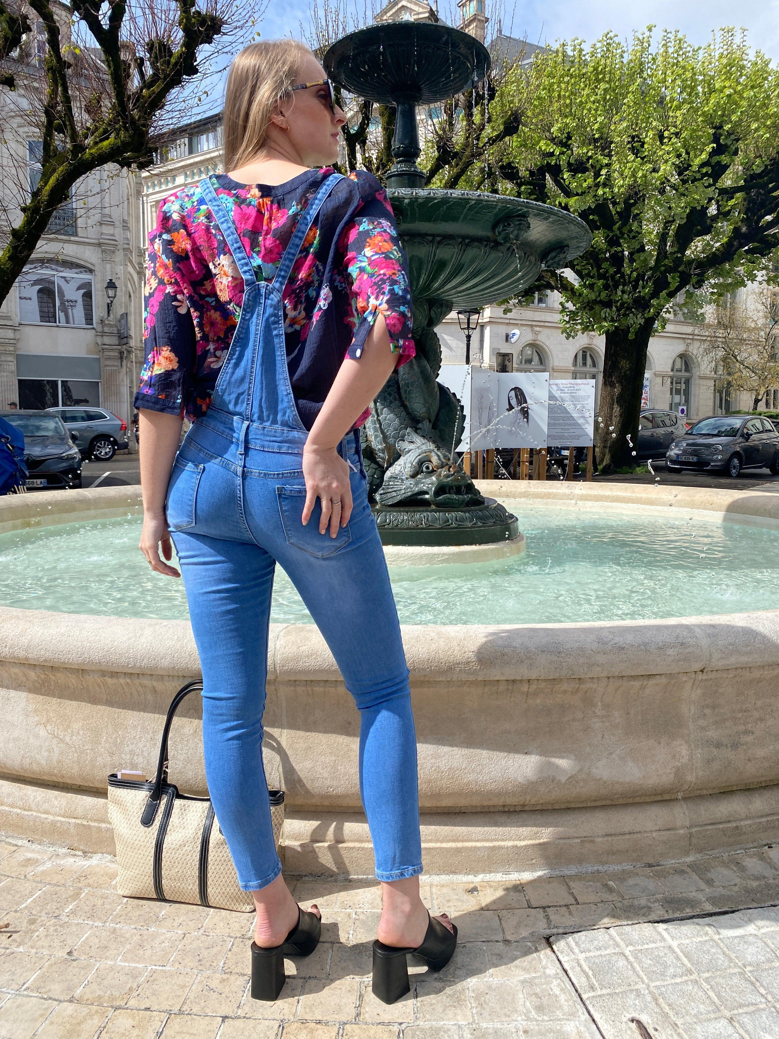Salopette en jeans bleu slim chic et tendance pour femme - beautifulshop
