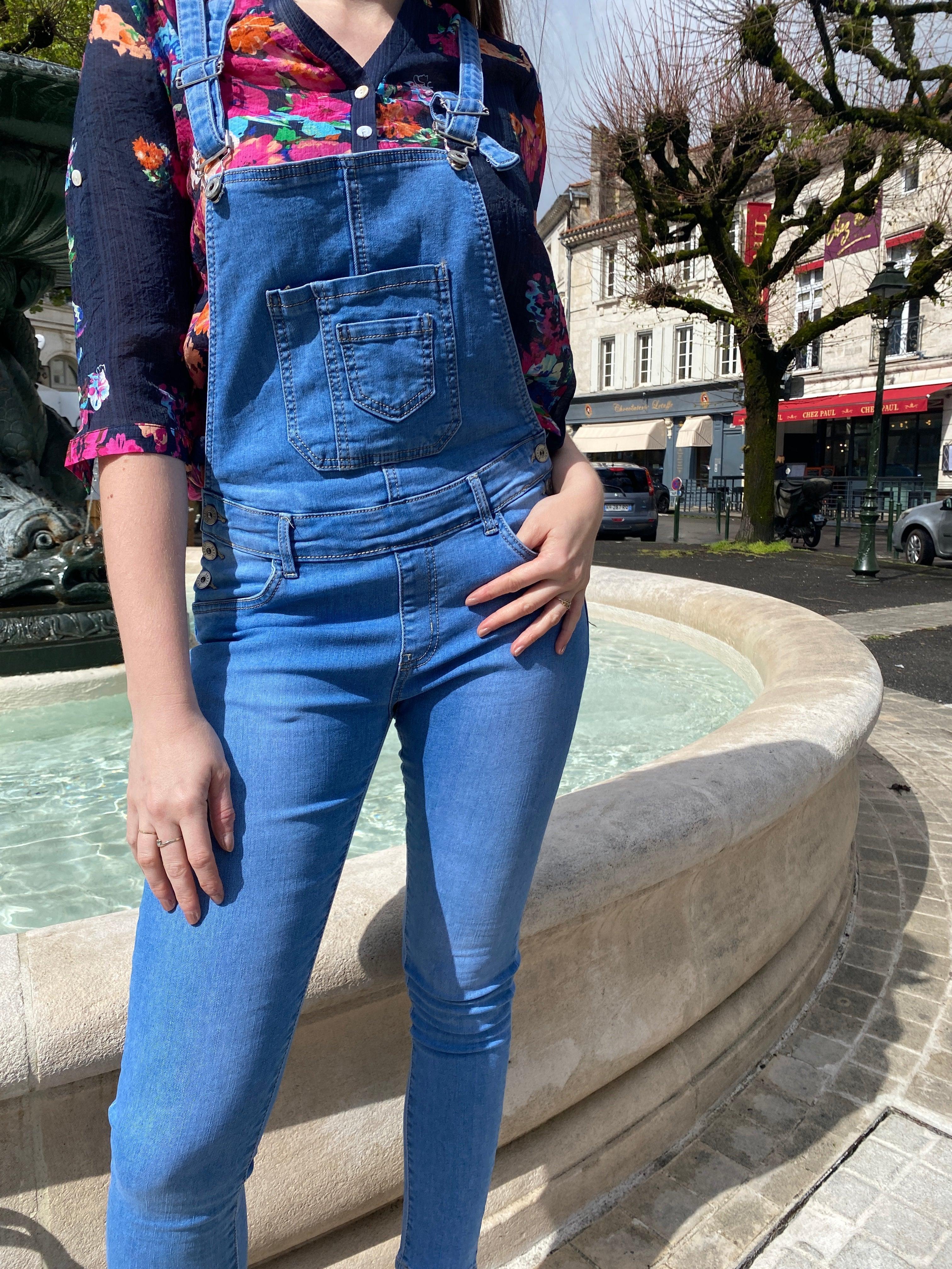 Salopette en jeans bleu slim chic et tendance pour femme - beautifulshop