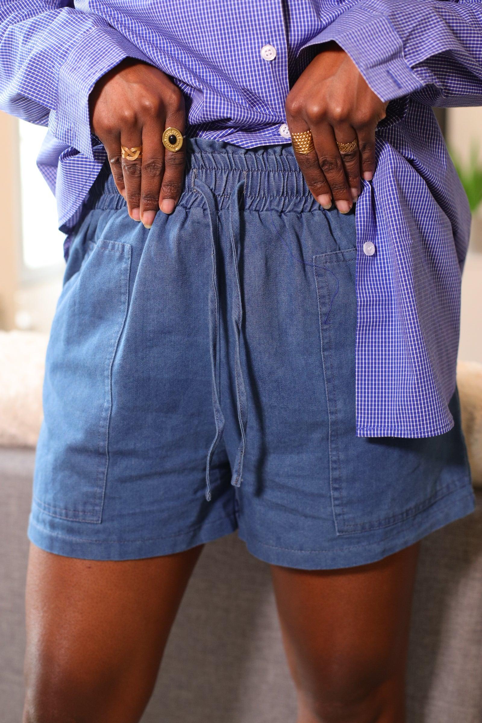 Short en Jeans Bleu avec Taille Élastique - beautifulshop