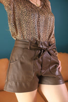 Short en Simili Cuir Chocolat à Taille Haute - beautifulshop
