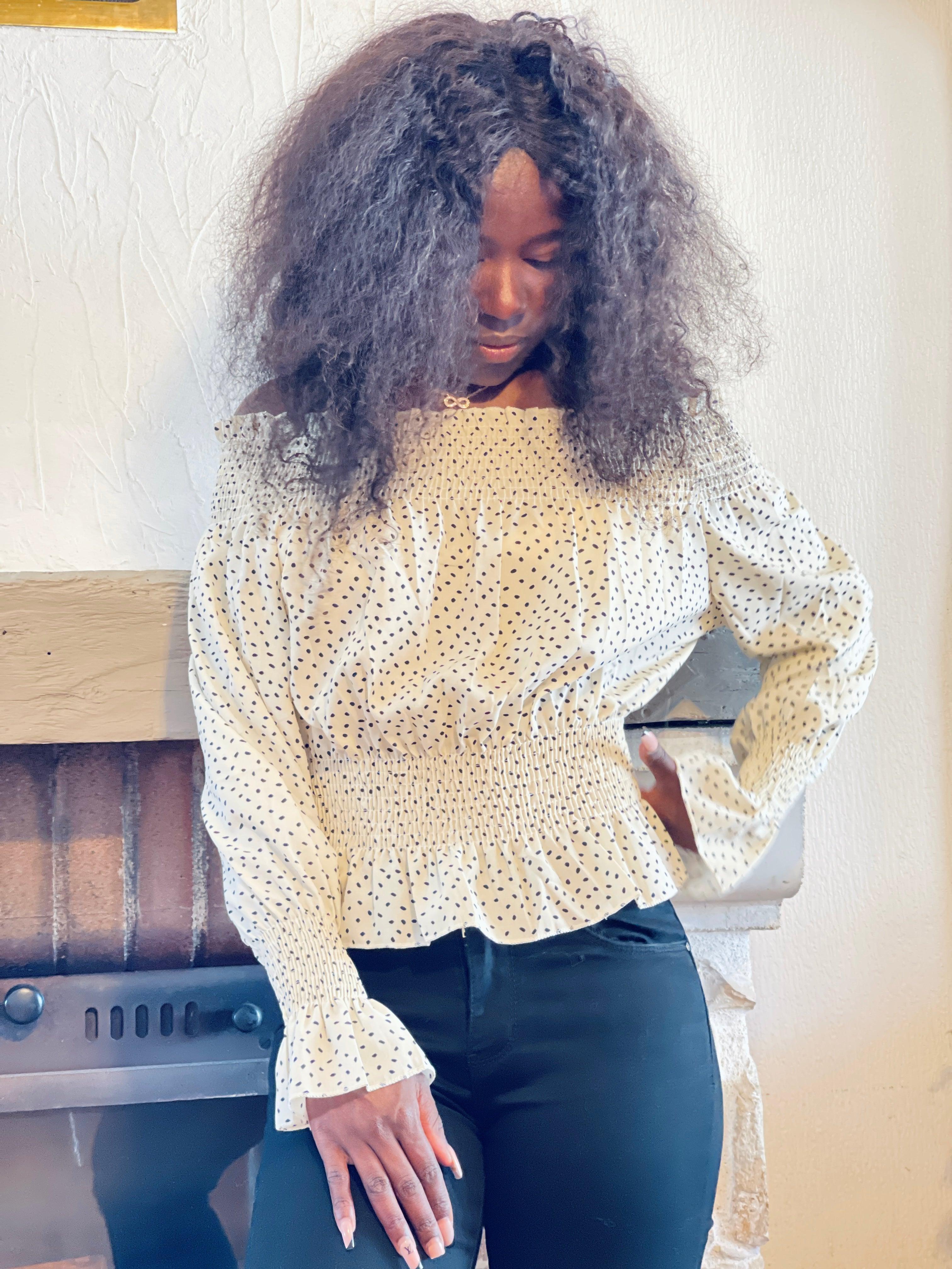 Top à pois beige - beautifulshop