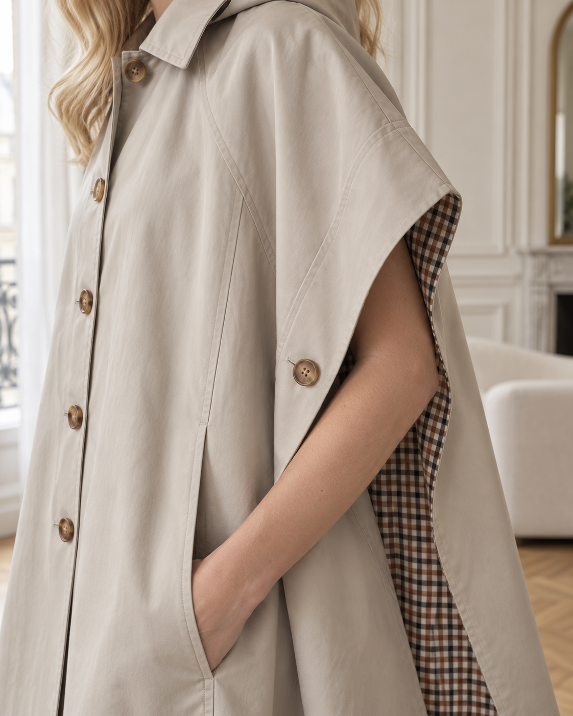 Trench-cape élise à doublure imprimée – beige – Beautiful Shop