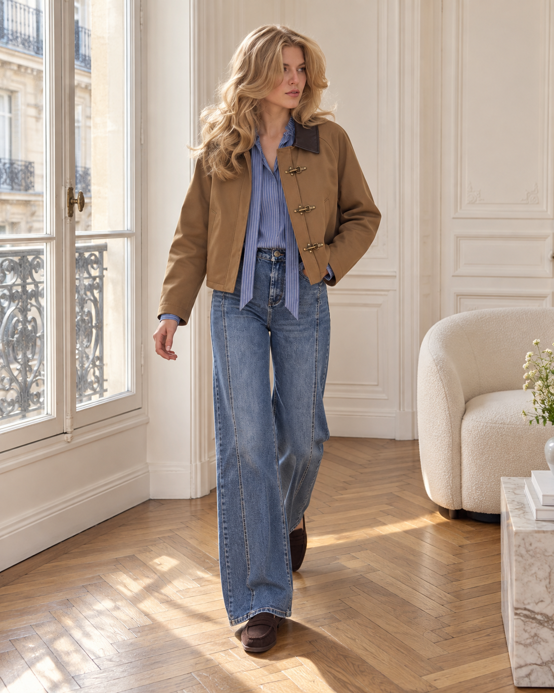 Veste Constance à col contrastant – camel – Beautiful Shop