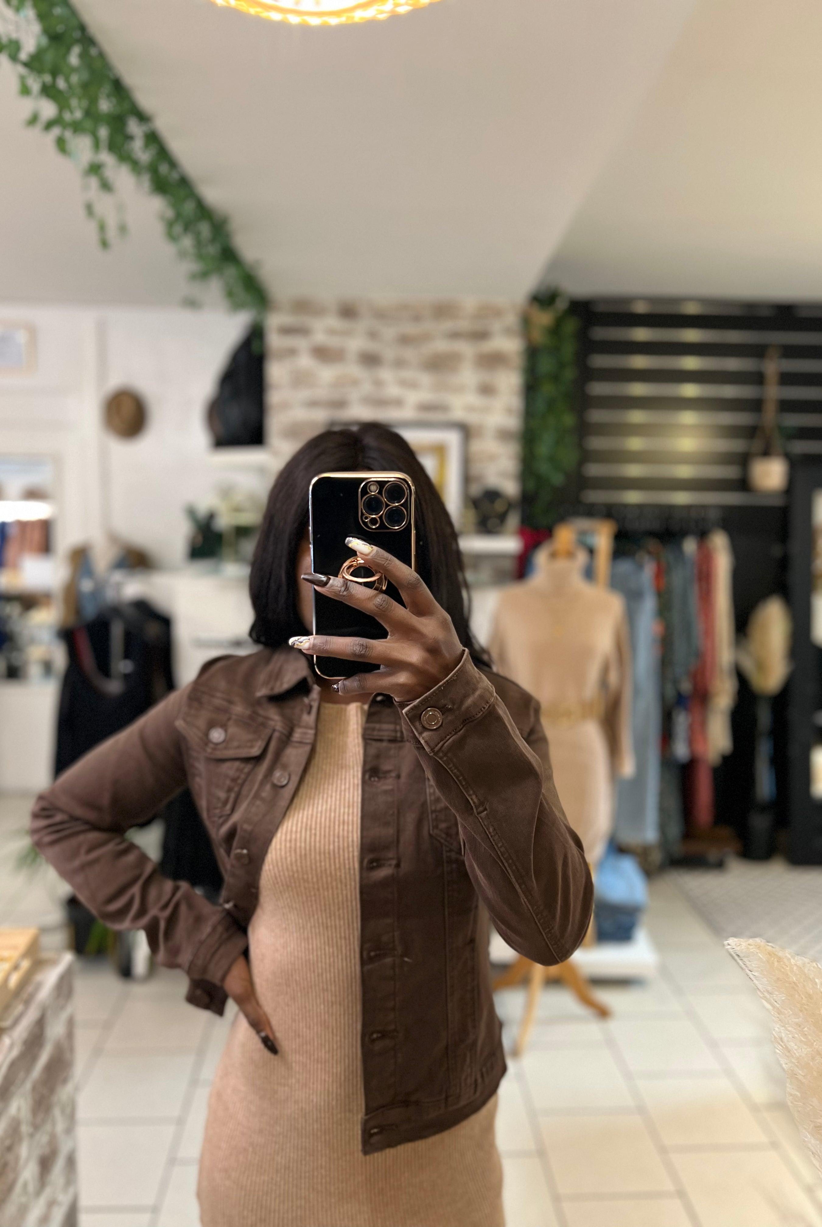 Veste en jeans femme chocolat - beautifulshop